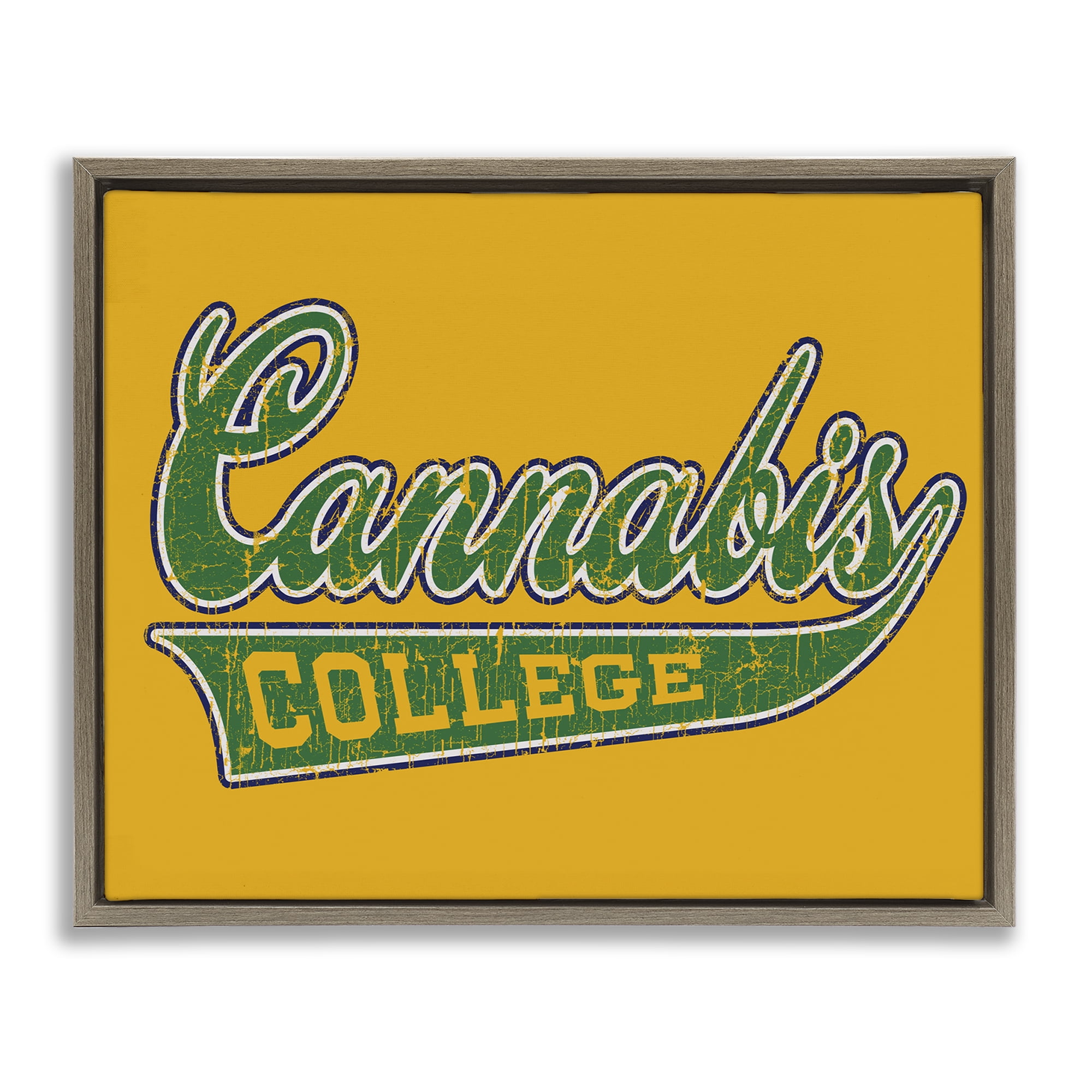 Stupell Industries Cannabis College Varsity Novelty & Humor Painting Brown Floater Framed Canvas Art Print Wall Art, 21 x 17