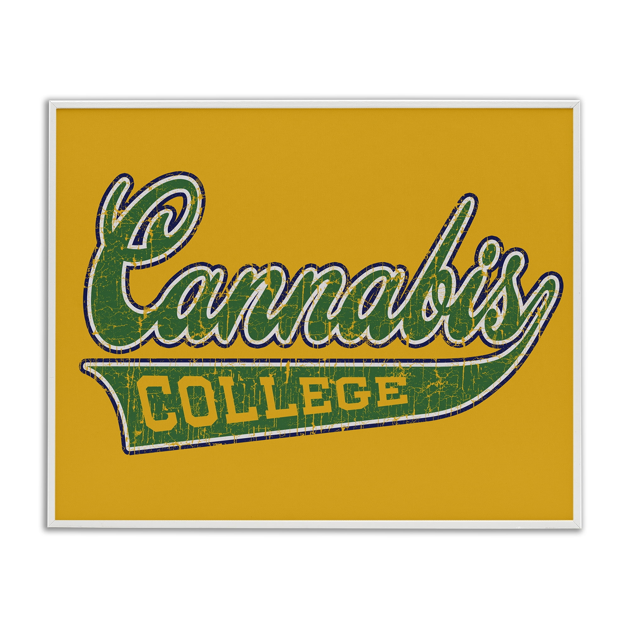 Stupell Industries Cannabis College Varsity Novelty & Humor Painting White Framed Art Print Wall Art, 20 x 16