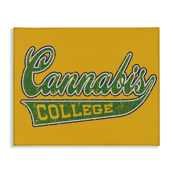 Stupell Industries Cannabis College Varsity Novelty & Humor Painting Wrapped Canvas Art Print Wall Art, 20 x 16