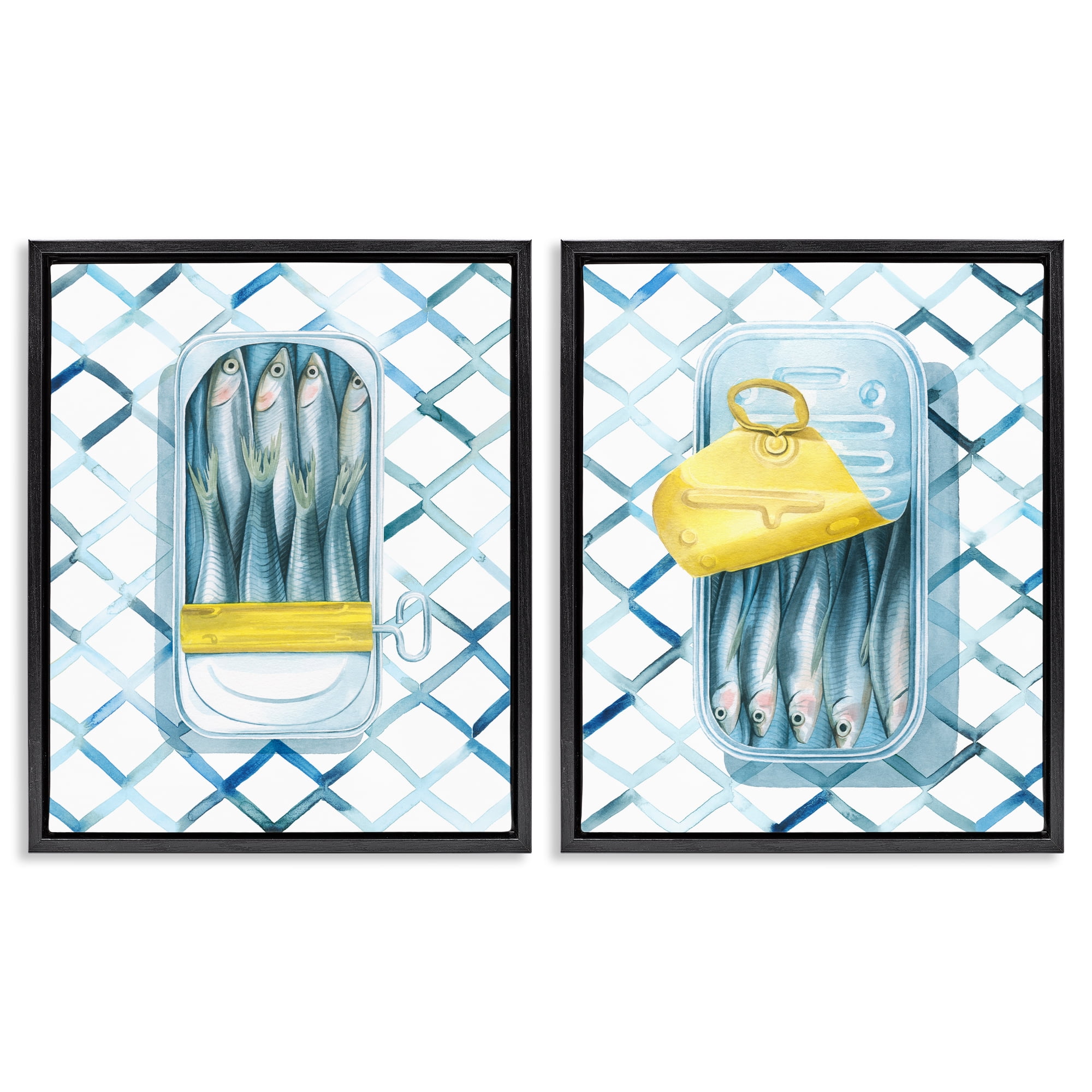 Stupell Industries Canned Sardines Food Art Food & Beverage Painting Black Floater Framed Canvas Art Print Wall Art, 17 x 21, Set of 2