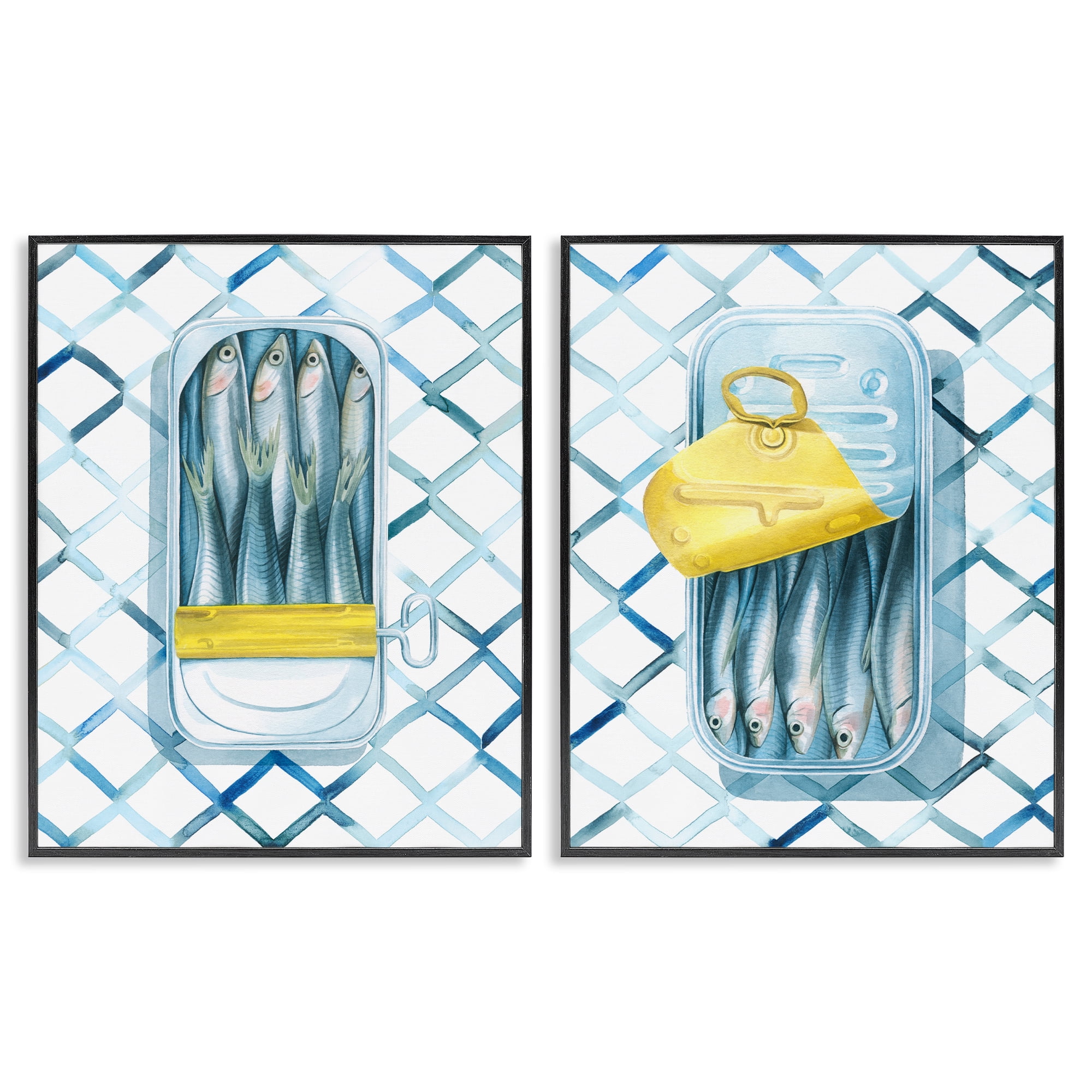 Stupell Industries Canned Sardines Food Art Food & Beverage Painting Black Framed Art Print Wall Art, 24 x 30, Set of 2