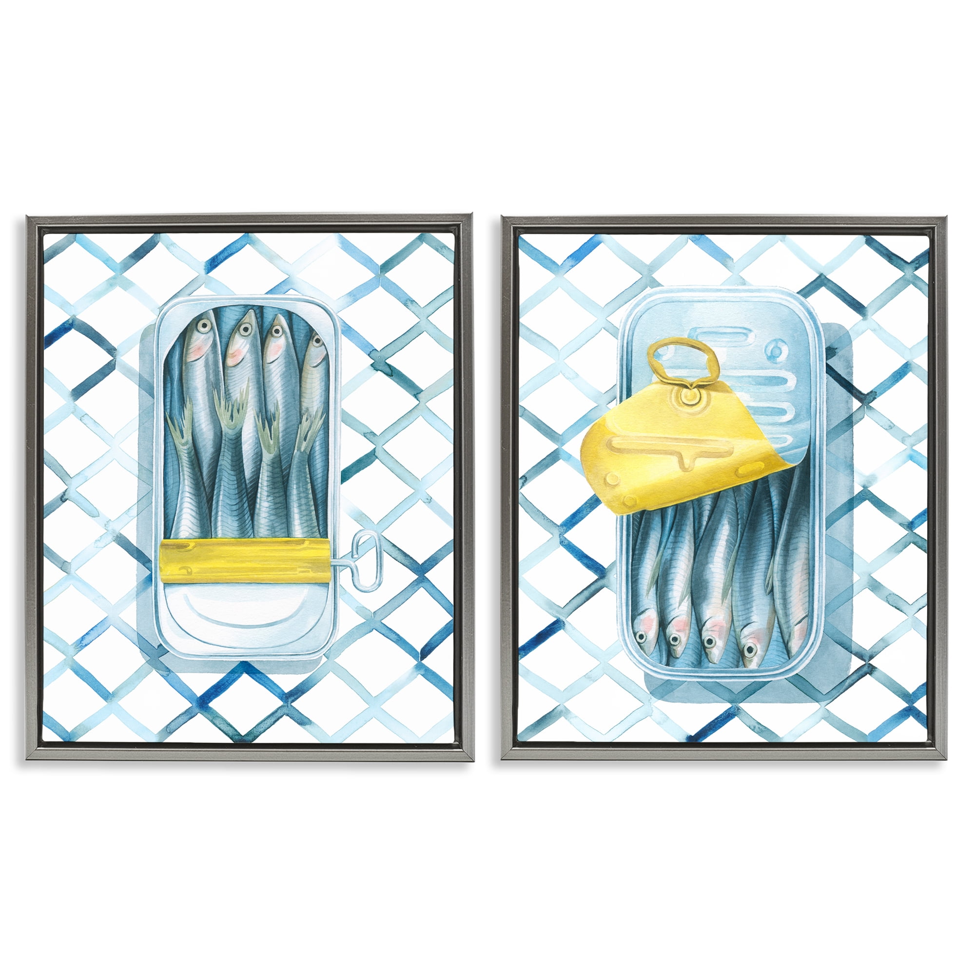 Stupell Industries Canned Sardines Food Art Food & Beverage Painting Gray Floater Framed Canvas Art Print Wall Art, 31 x 25, Set of 2