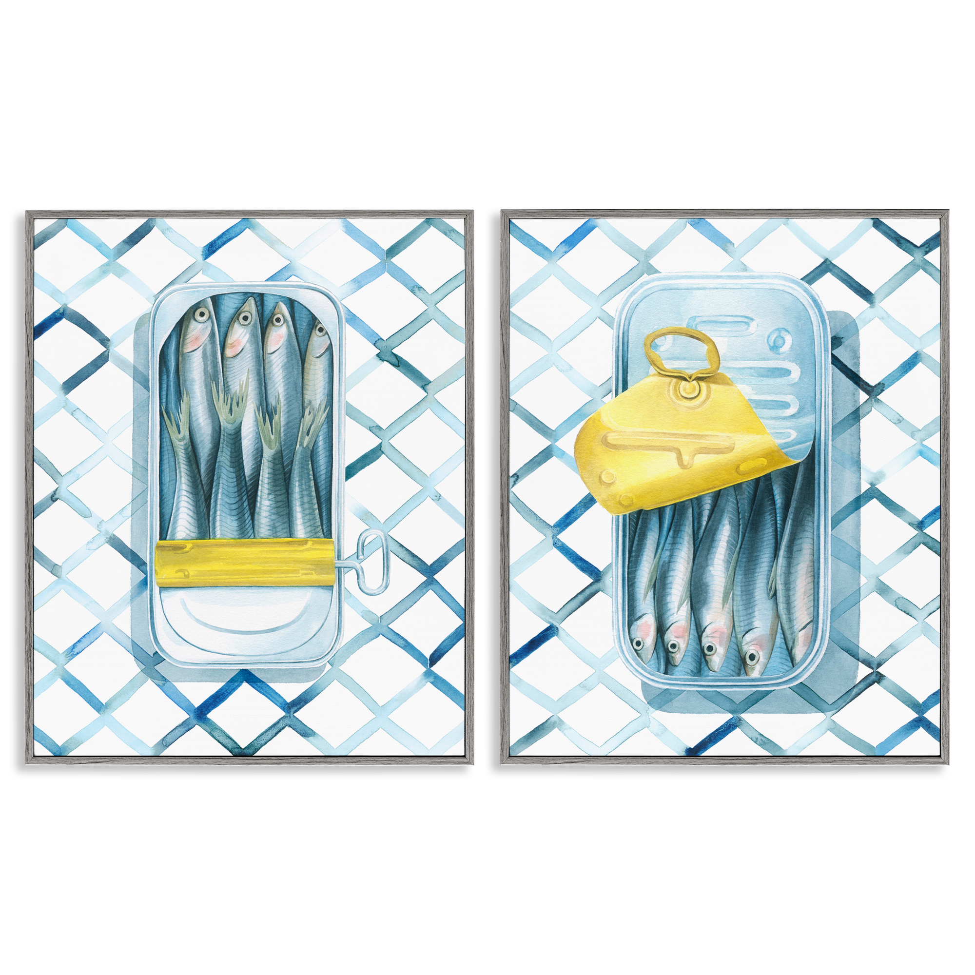 Stupell Industries Canned Sardines Food Art Food & Beverage Painting Gray Framed Art Print Wall Art, 11 x 14, Set of 2