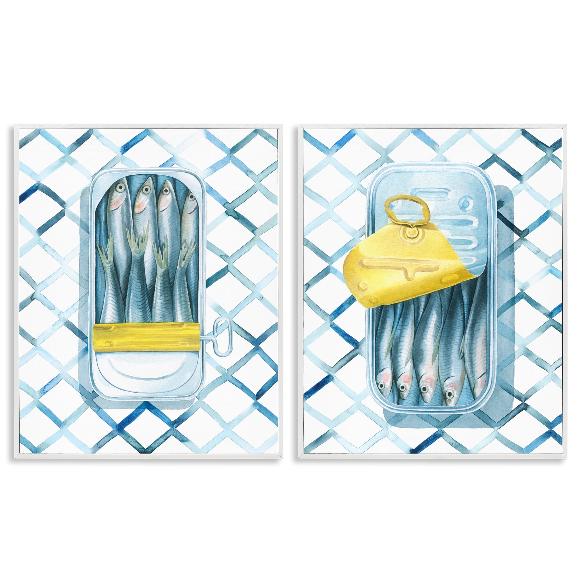 Stupell Industries Canned Sardines Food Art Food & Beverage Painting White Framed Art Print Wall Art, 11 x 14, Set of 2