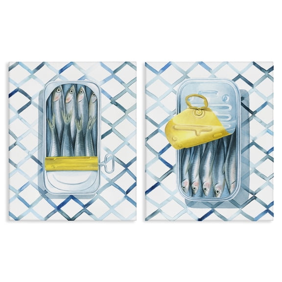 Stupell Industries Canned Sardines Food Art Food & Beverage Painting Wrapped Canvas Art Print Wall Art, 16 x 20, Set of 2