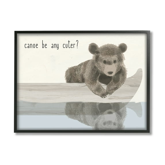 Stupell Industries Canoe Be Any Cuter Grey Blue and Off White Soft Nursery Neutral Baby Bear Graphic Art Framed Art Print Wall Art, 30x24, By Daphne Polselli