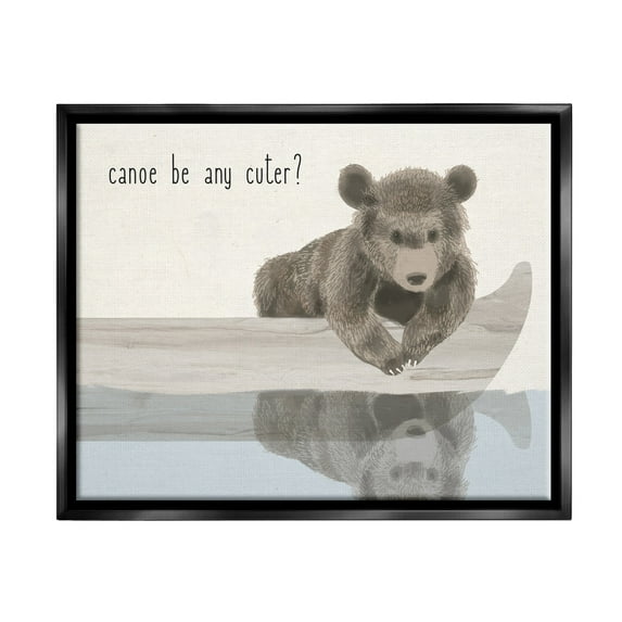 Stupell Industries Canoe Be Any Cuter Grey Blue and Off White Soft Nursery Neutral Baby Bear Jet Black Framed Floating Canvas Wall Art, 24x30, by Daphne Polselli