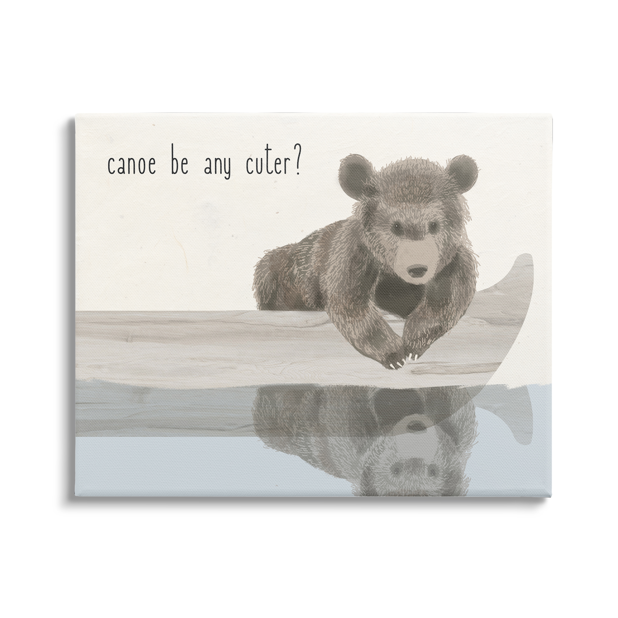 Stupell Industries Canoe Be Any Cuter Grey Blue and Off White Soft Nursery Neutral Baby Bear Graphic Art Gallery Wrapped Canvas Print Wall Art, 48x36, By Daphne Polselli
