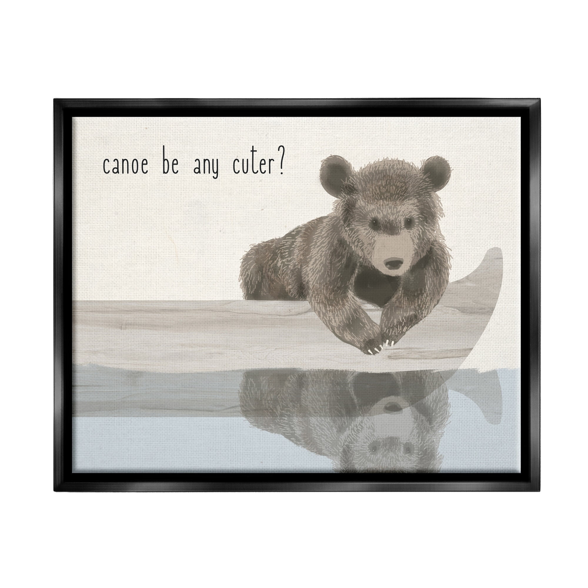 Stupell Industries Canoe Be Any Cuter Grey Blue and Off White Soft Nursery Neutral Baby Bear Jet Black Framed Floating Canvas Wall Art, 24x30, by Daphne Polselli