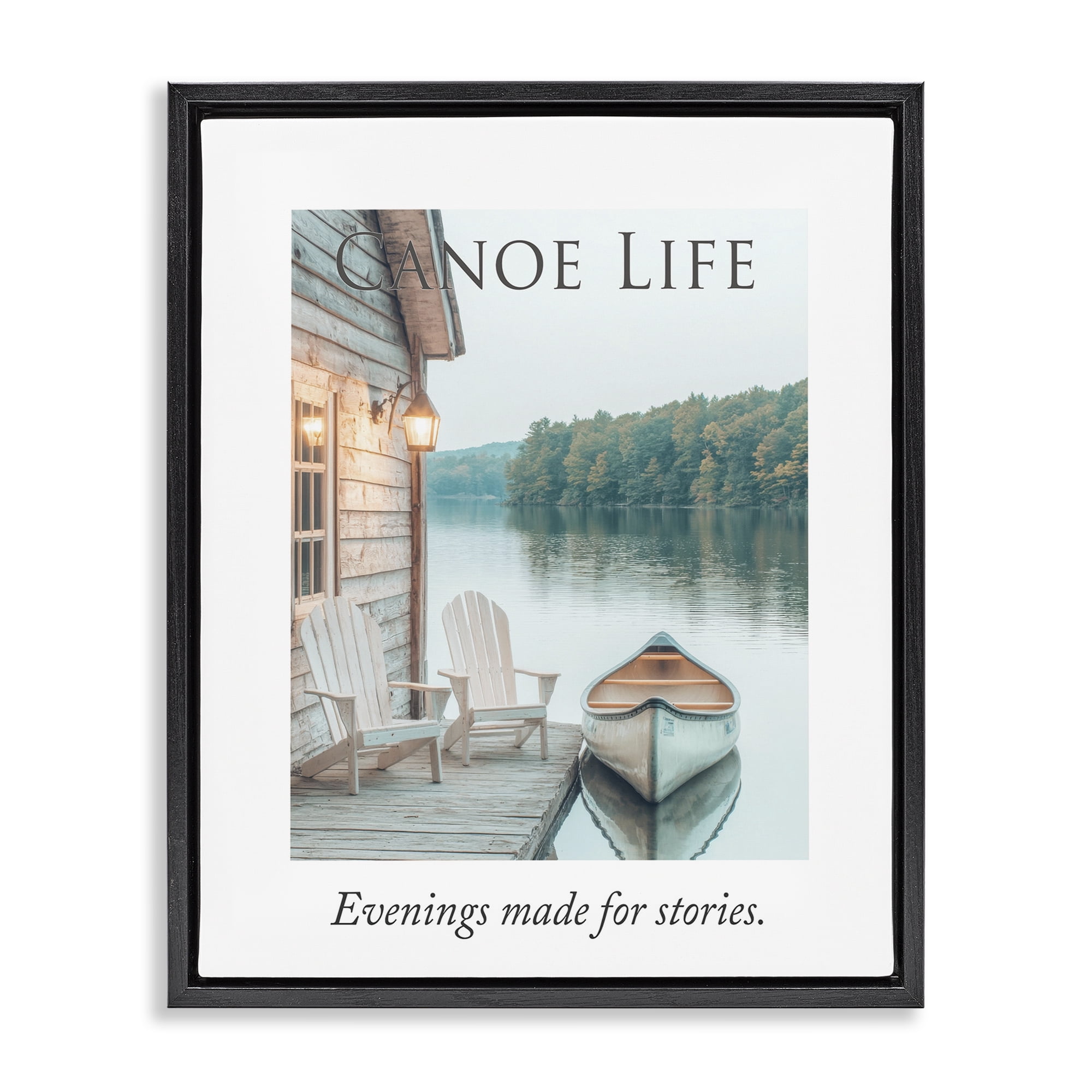 Stupell Industries Canoe Life Quote Black Framed Floater Canvas Wall Art, design by A Barefoot Stylist