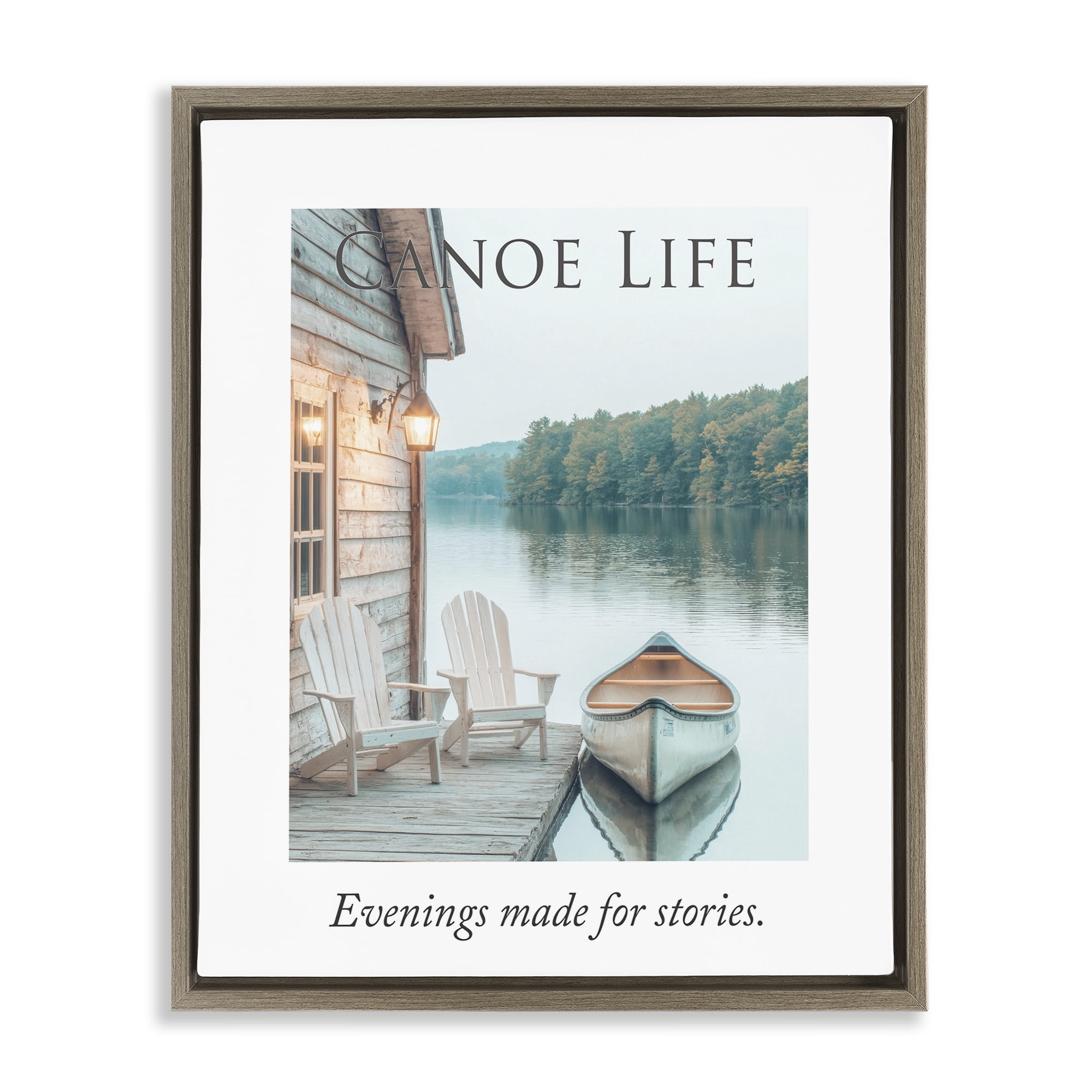 Stupell Industries Canoe Life Quote Brown Framed Floater Canvas Wall Art, design by A Barefoot Stylist