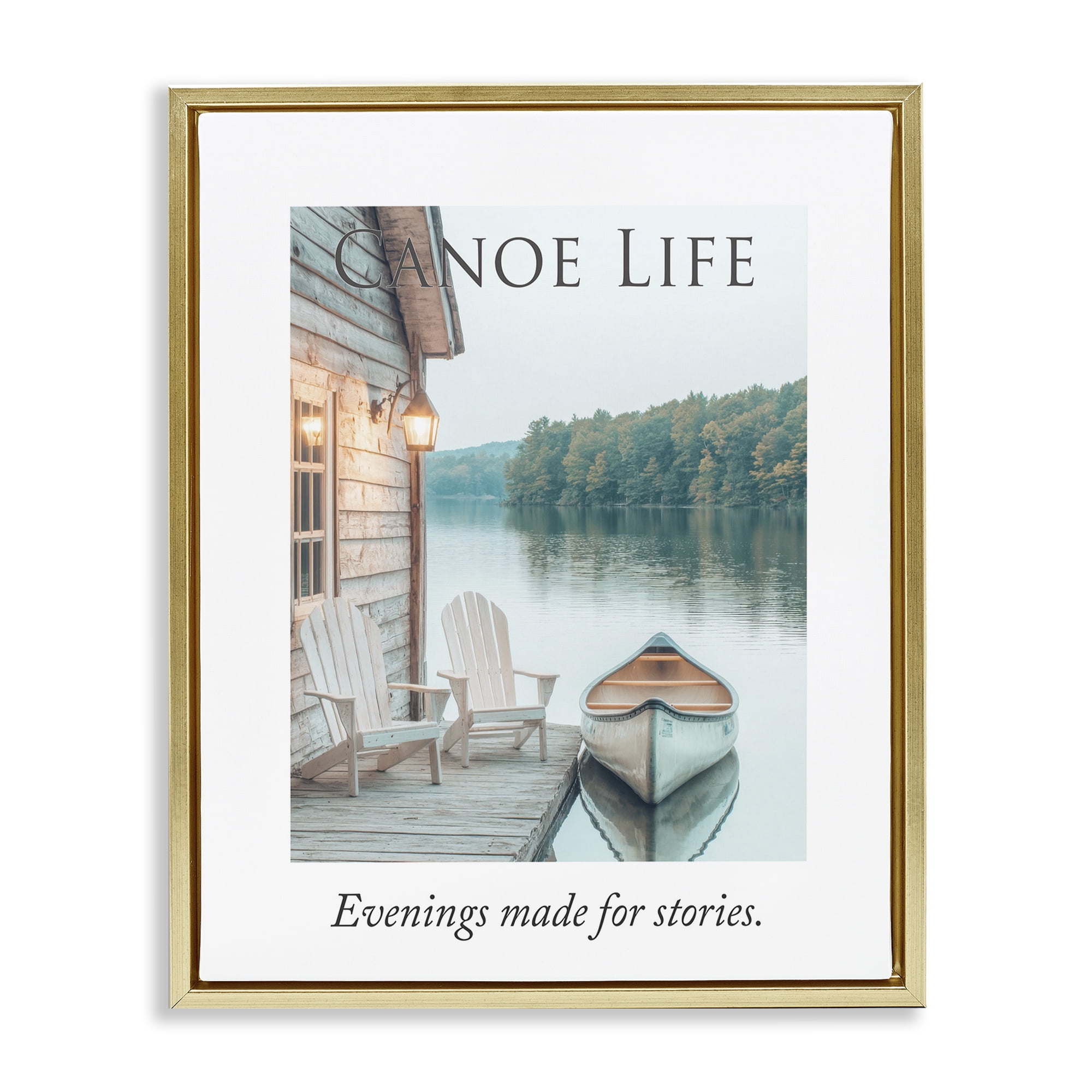 Stupell Industries Canoe Life Quote Gold Framed Floater Canvas Wall Art, design by A Barefoot Stylist