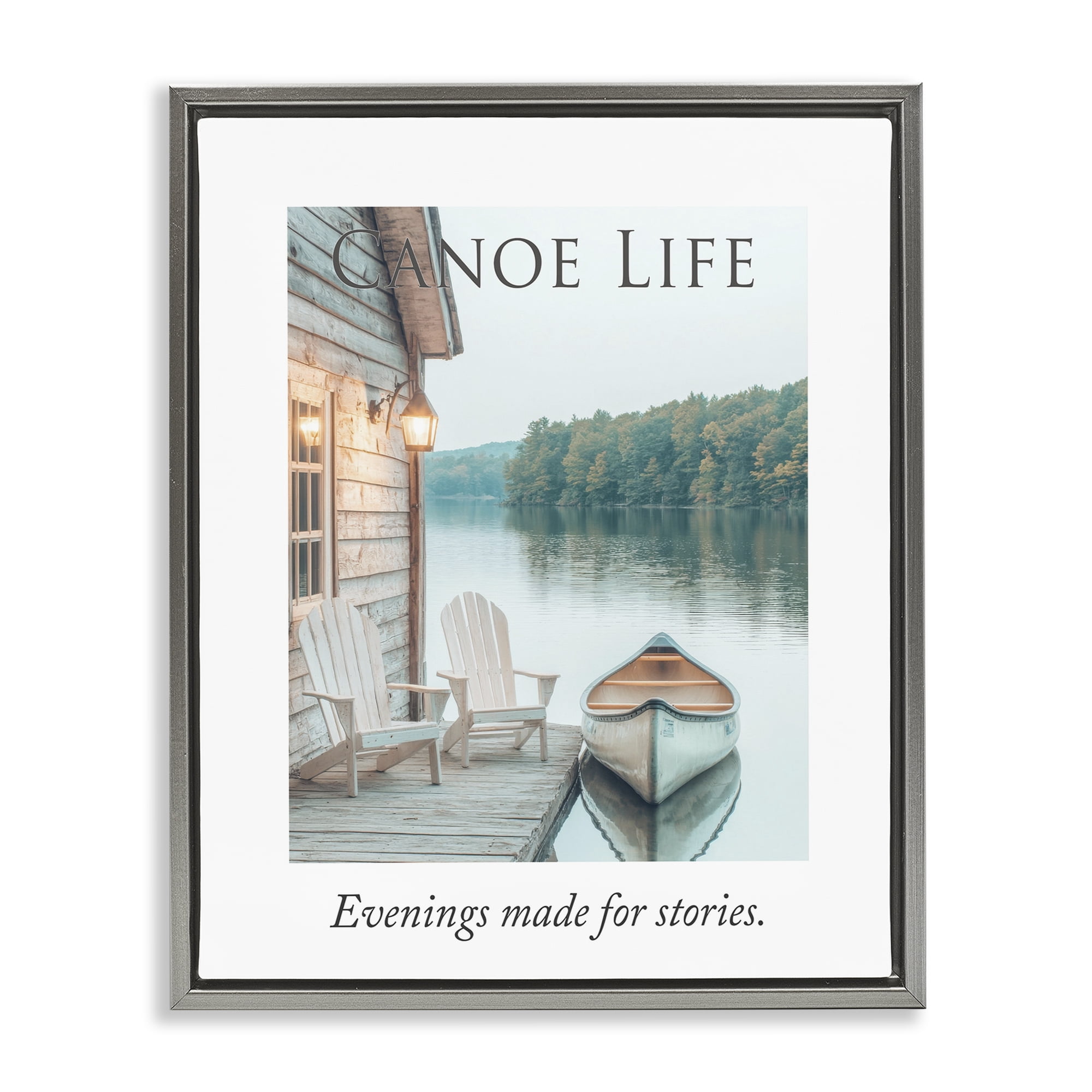Stupell Industries Canoe Life Quote Gray Framed Floater Canvas Wall Art, design by A Barefoot Stylist