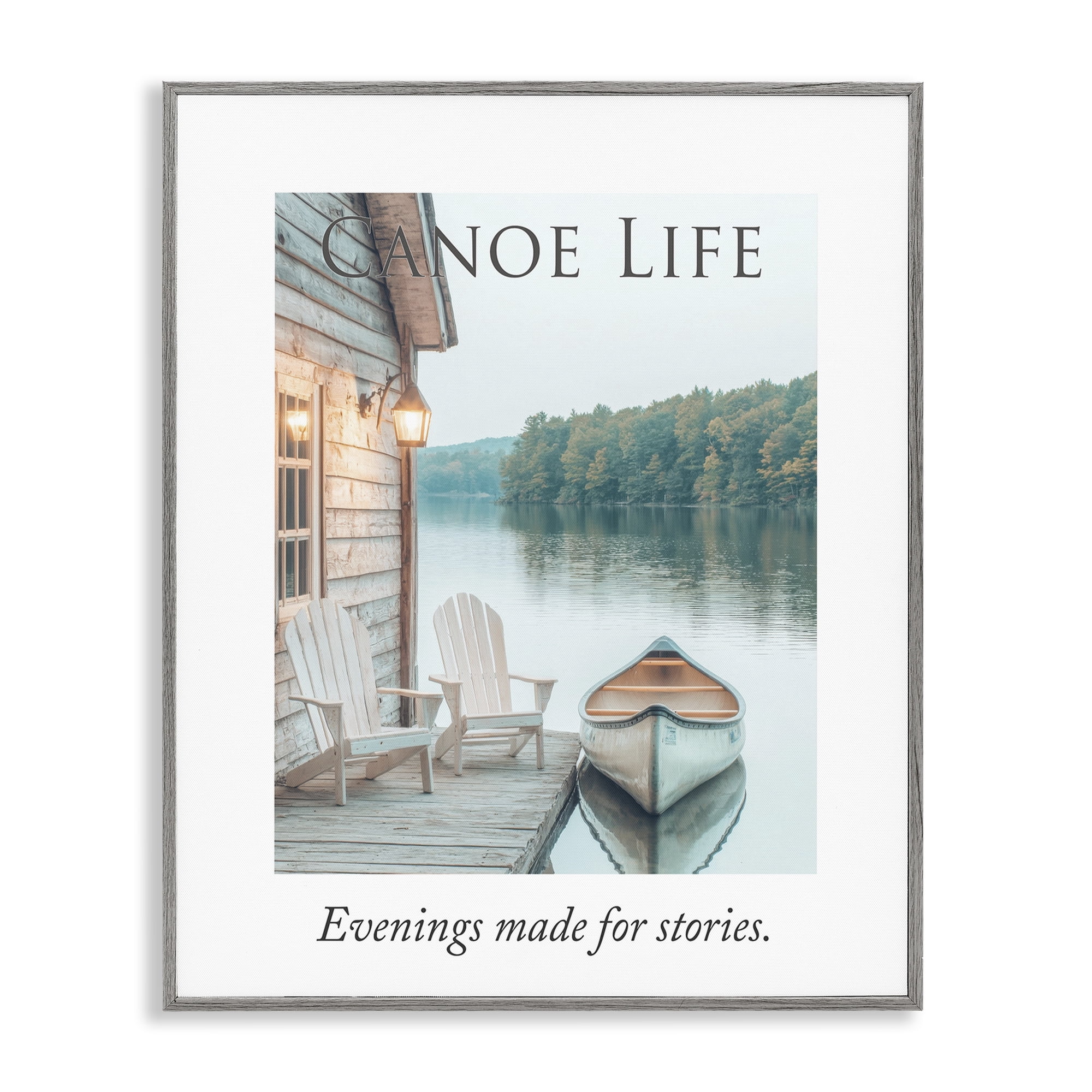 Stupell Industries Canoe Life Quote Gray Framed Giclee Art, design by A Barefoot Stylist
