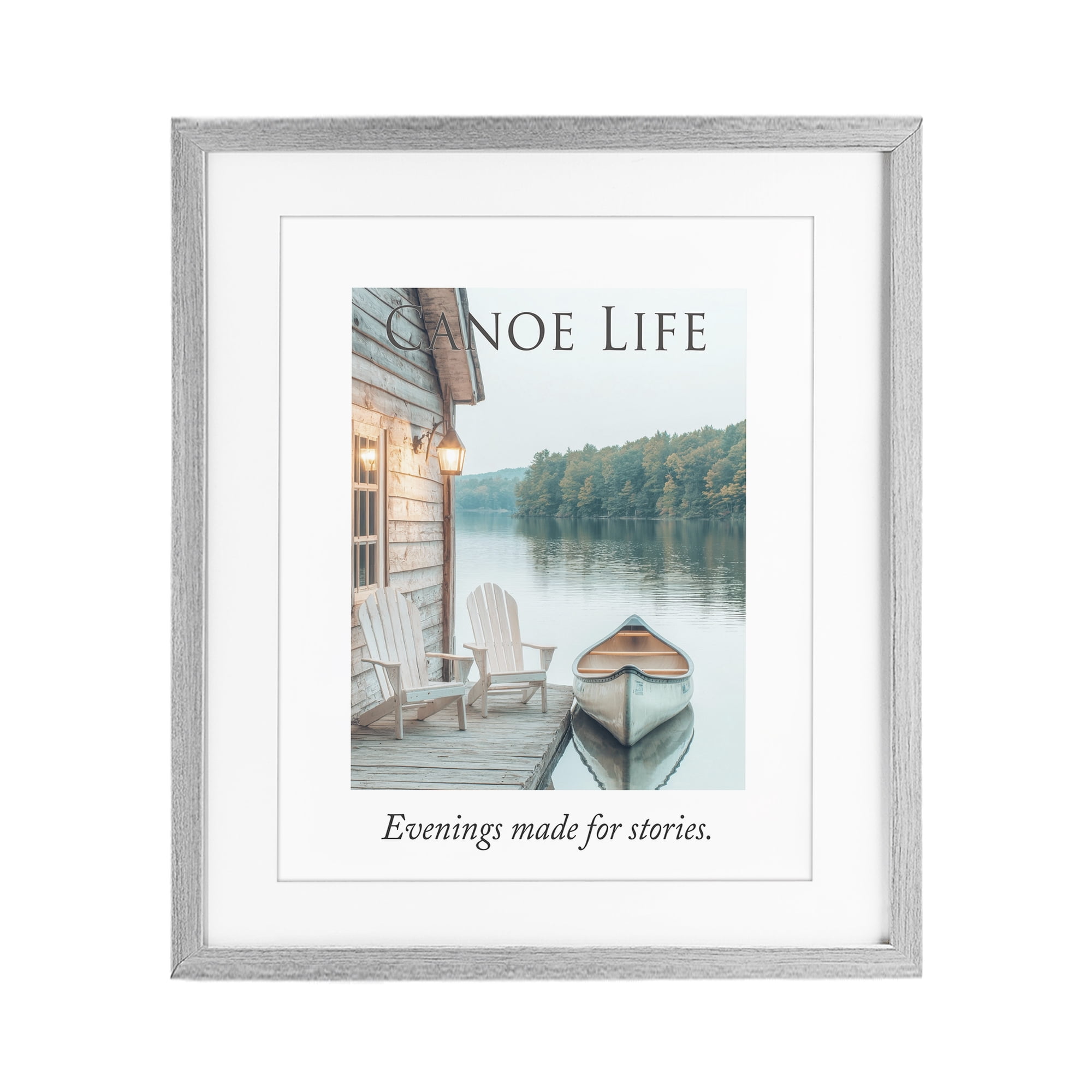 Stupell Industries Canoe Life Quote Gray Framed Print Under Glass, design by A Barefoot Stylist