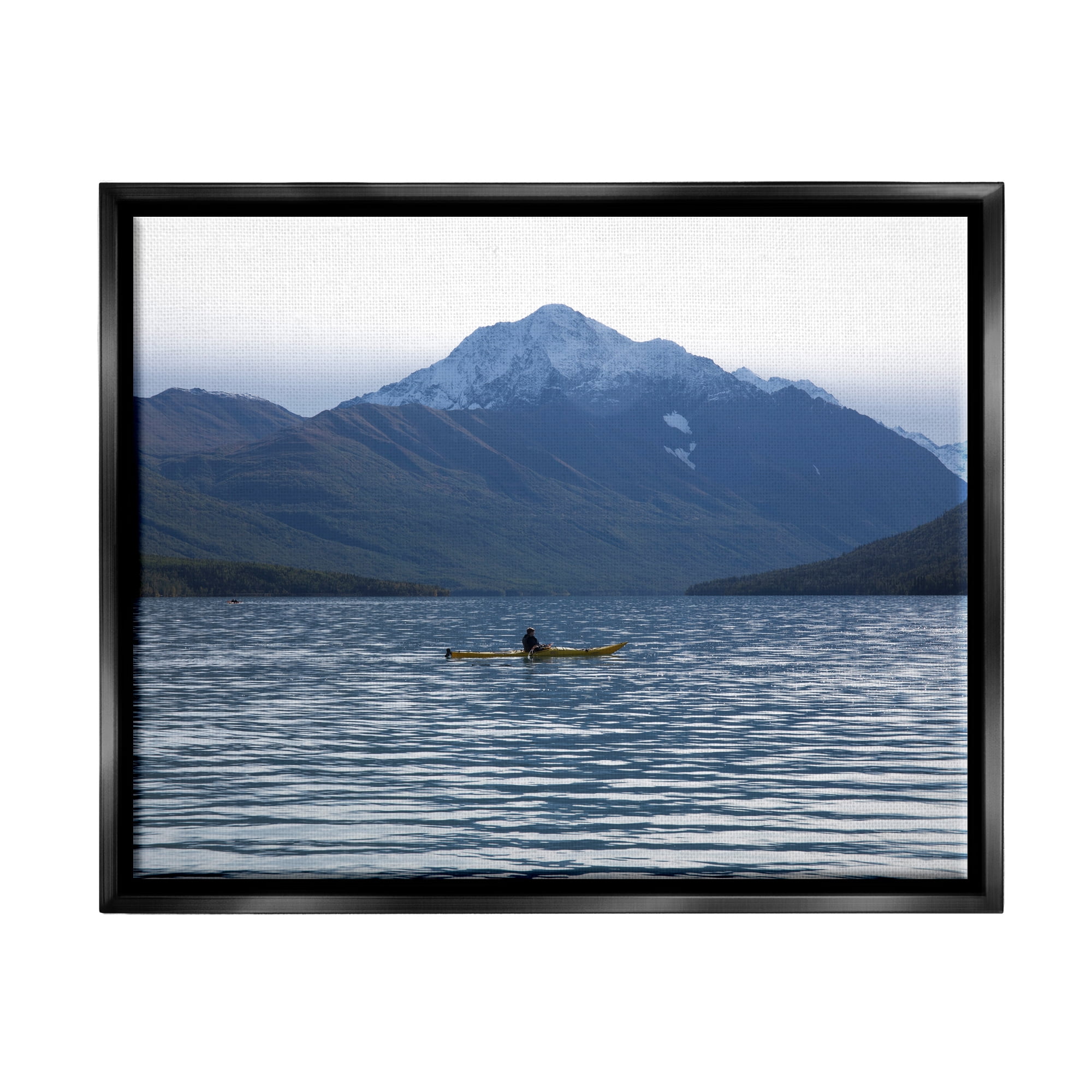 Stupell Industries Canoe & Mountain Lake Landscape Photography Black Floater Framed Canvas Art Print Wall Art, 21 x 17