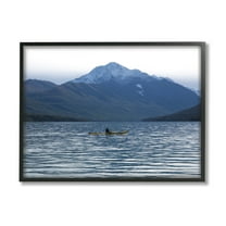 Stupell Industries Canoe & Mountain Lake Landscape Photography Black Framed Art Print Wall Art, 14 x 11