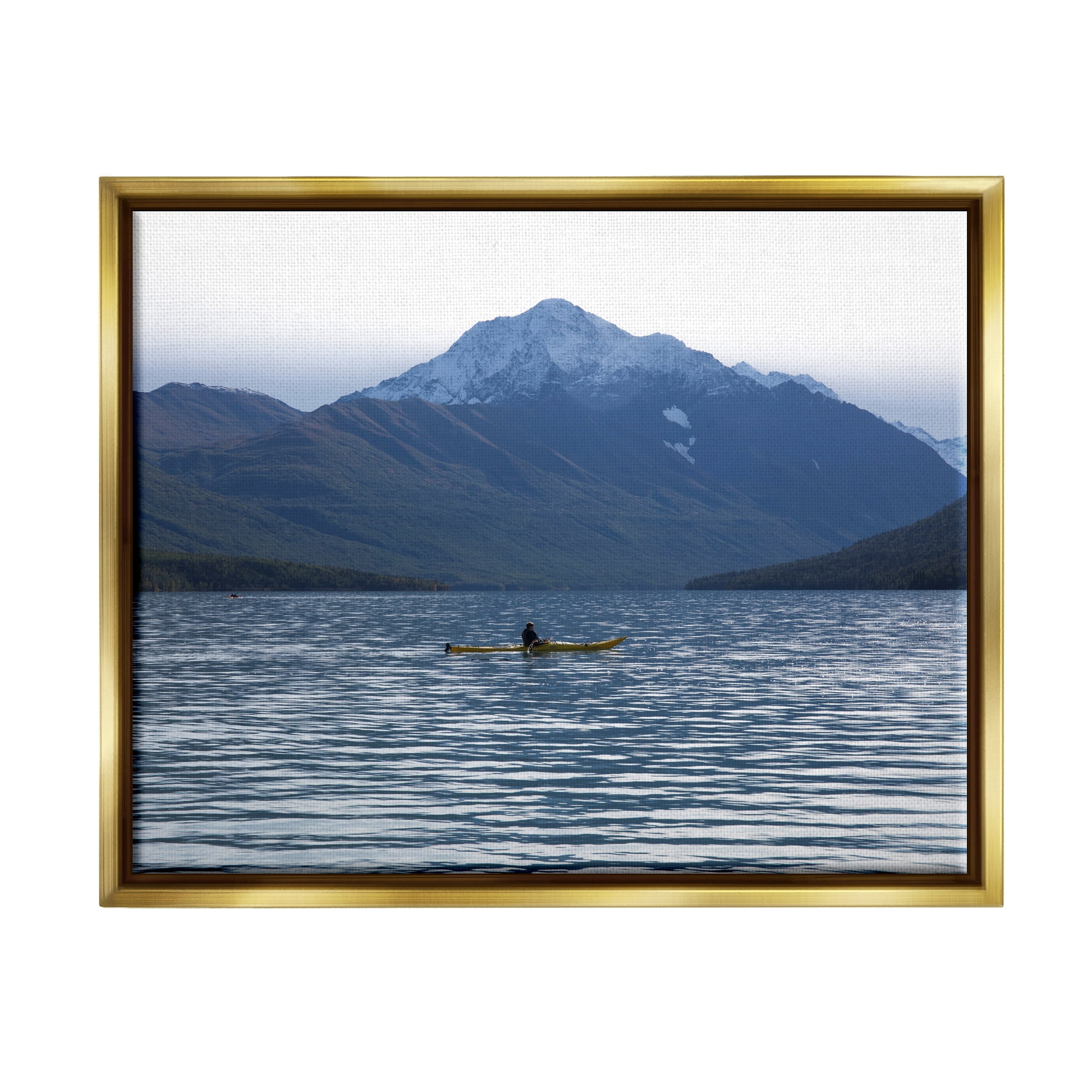 Stupell Industries Canoe & Mountain Lake Landscape Photography Gold Floater Framed Canvas Art Print Wall Art, 31 x 25