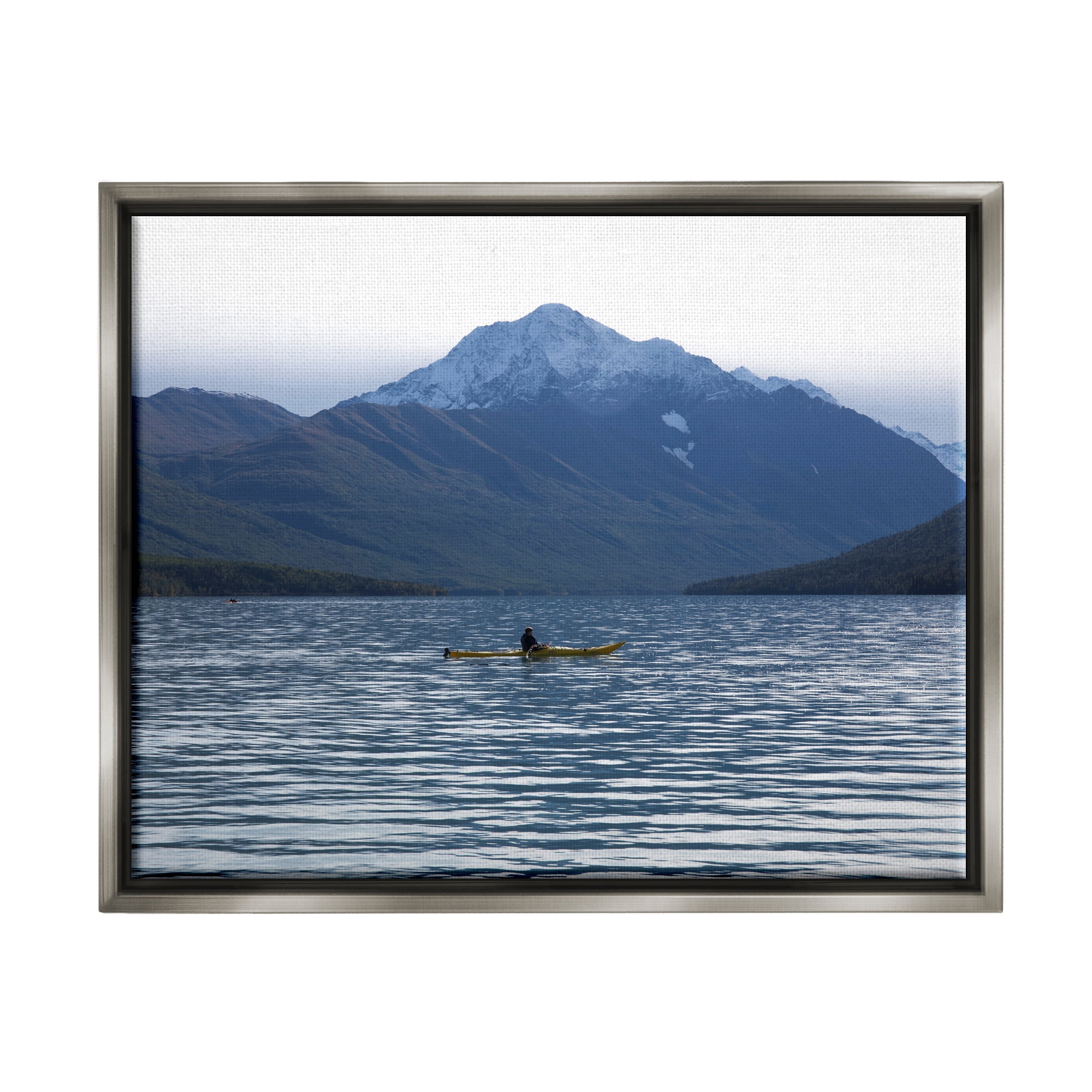 Stupell Industries Canoe & Mountain Lake Landscape Photography Gray Floater Framed Canvas Art Print Wall Art, 31 x 25
