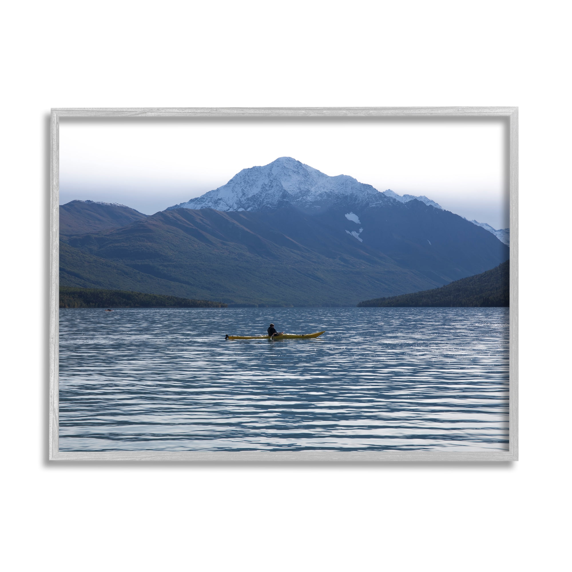 Stupell Industries Canoe & Mountain Lake Landscape Photography Gray Framed Art Print Wall Art, 20 x 16