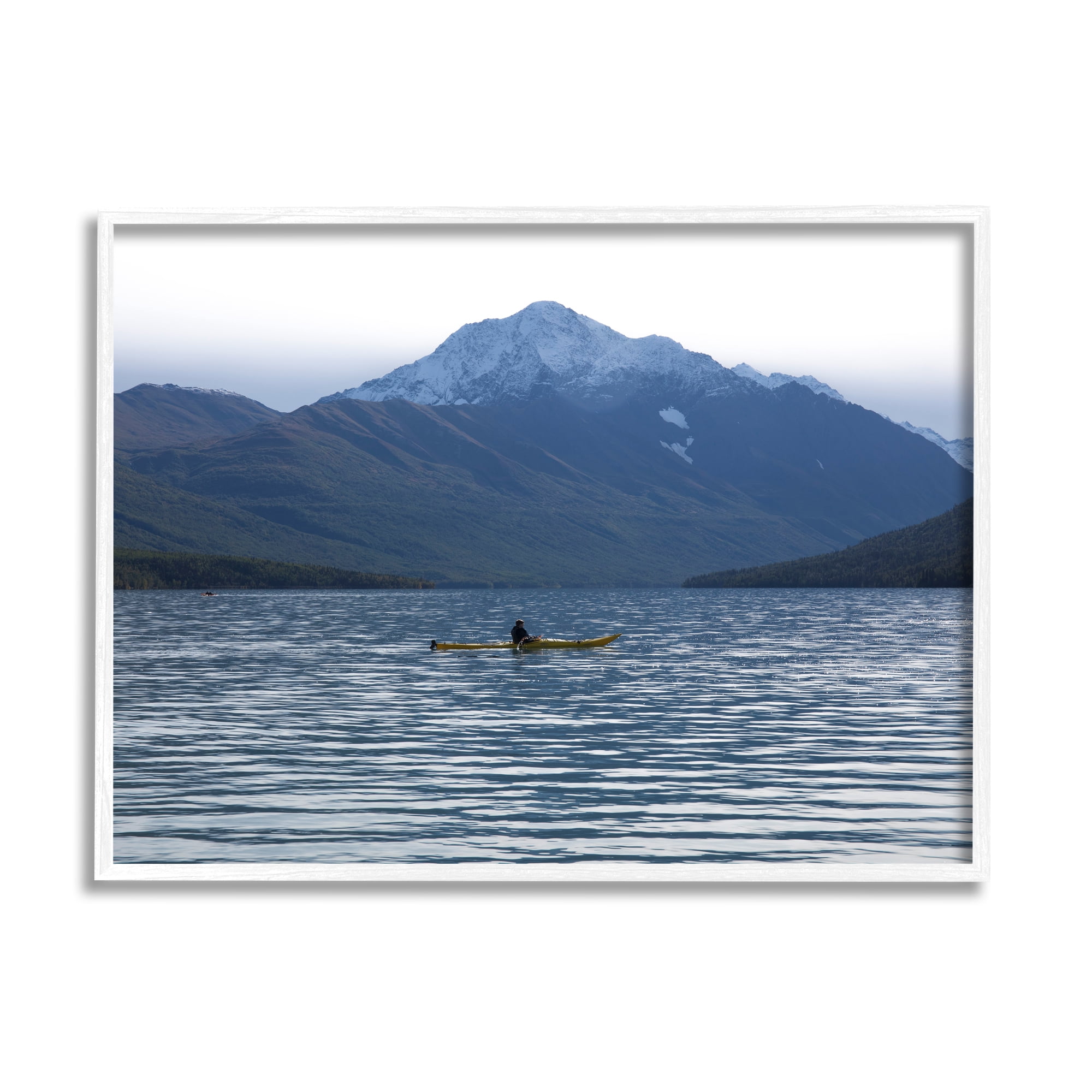 Stupell Industries Canoe & Mountain Lake Landscape Photography White Framed Art Print Wall Art, 30 x 24
