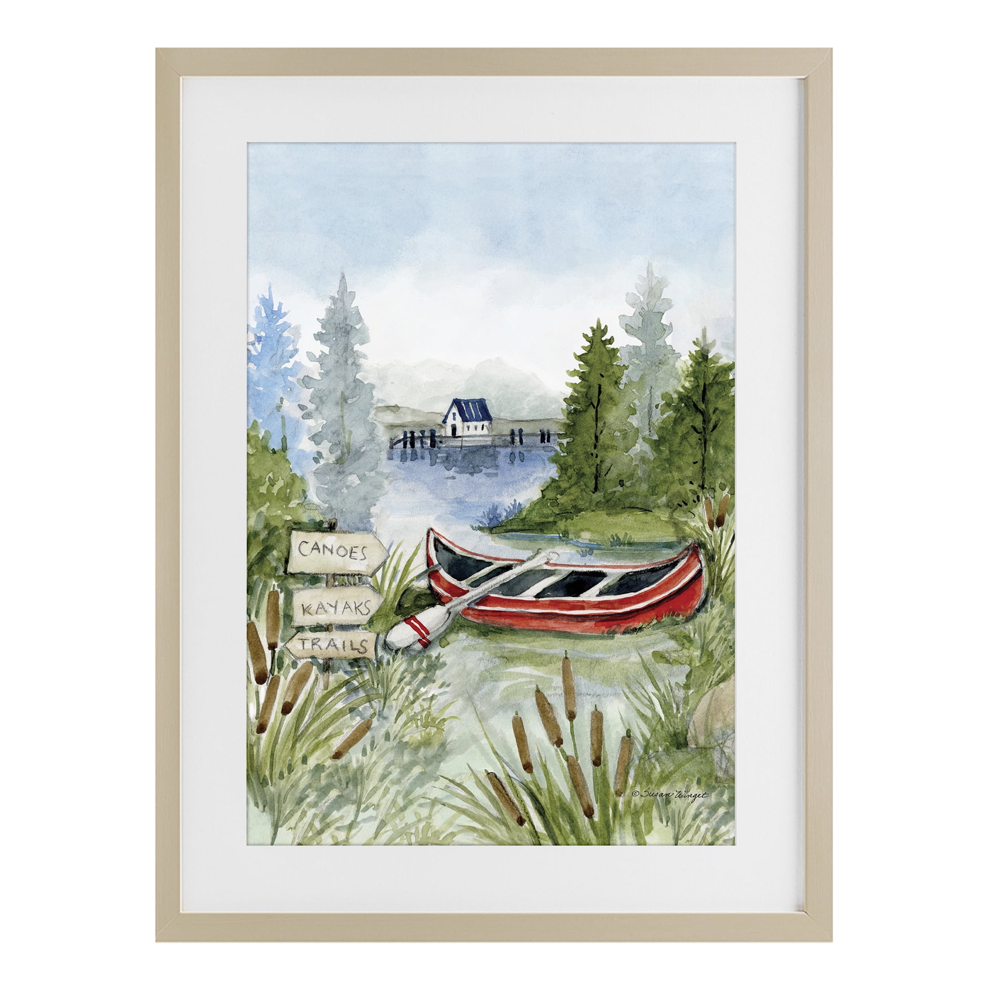 Stupell Industries Canoe On Lake Birch Framed Print Under Glass, design by Susan Winget
