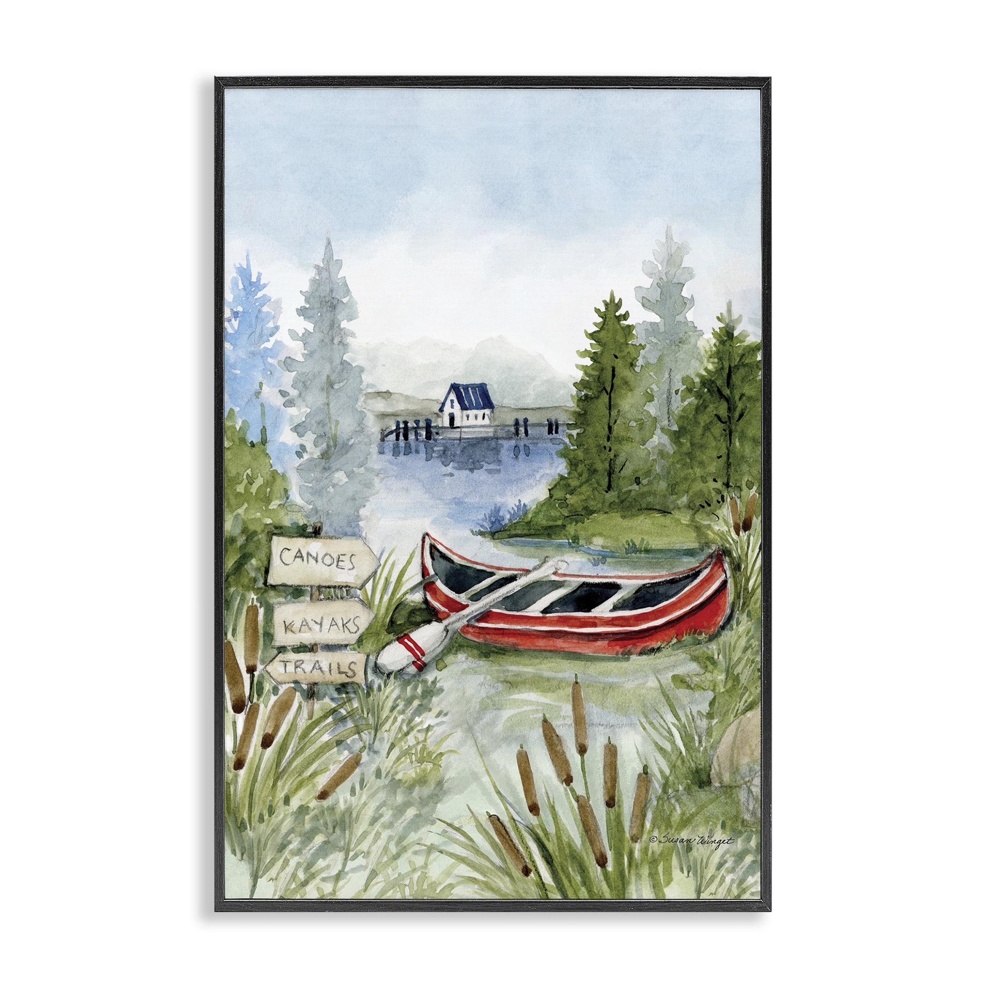 Stupell Industries Canoe On Lake Black Framed Giclee Art, design by Susan Winget