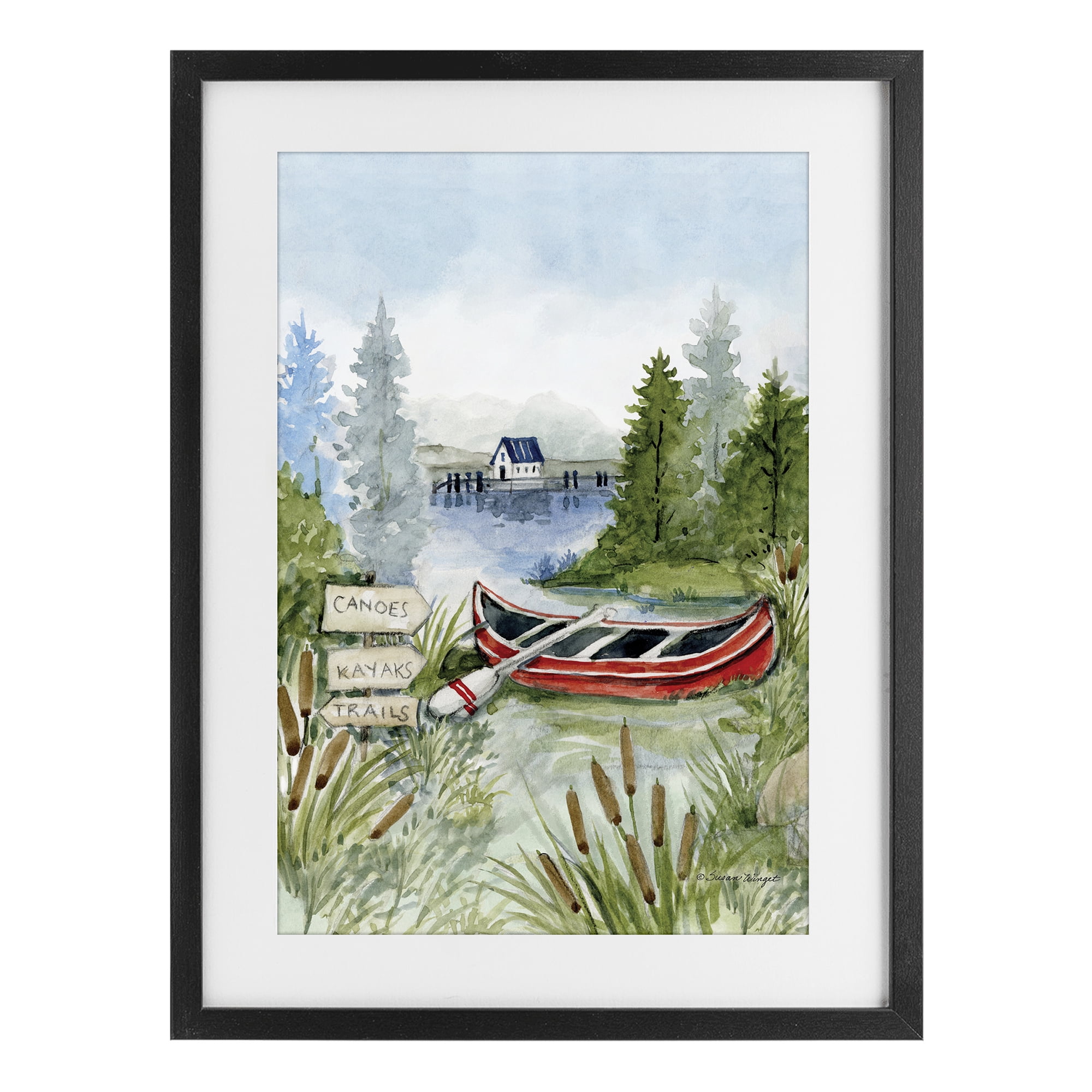 Stupell Industries Canoe On Lake Black Framed Print Under Glass, design by Susan Winget