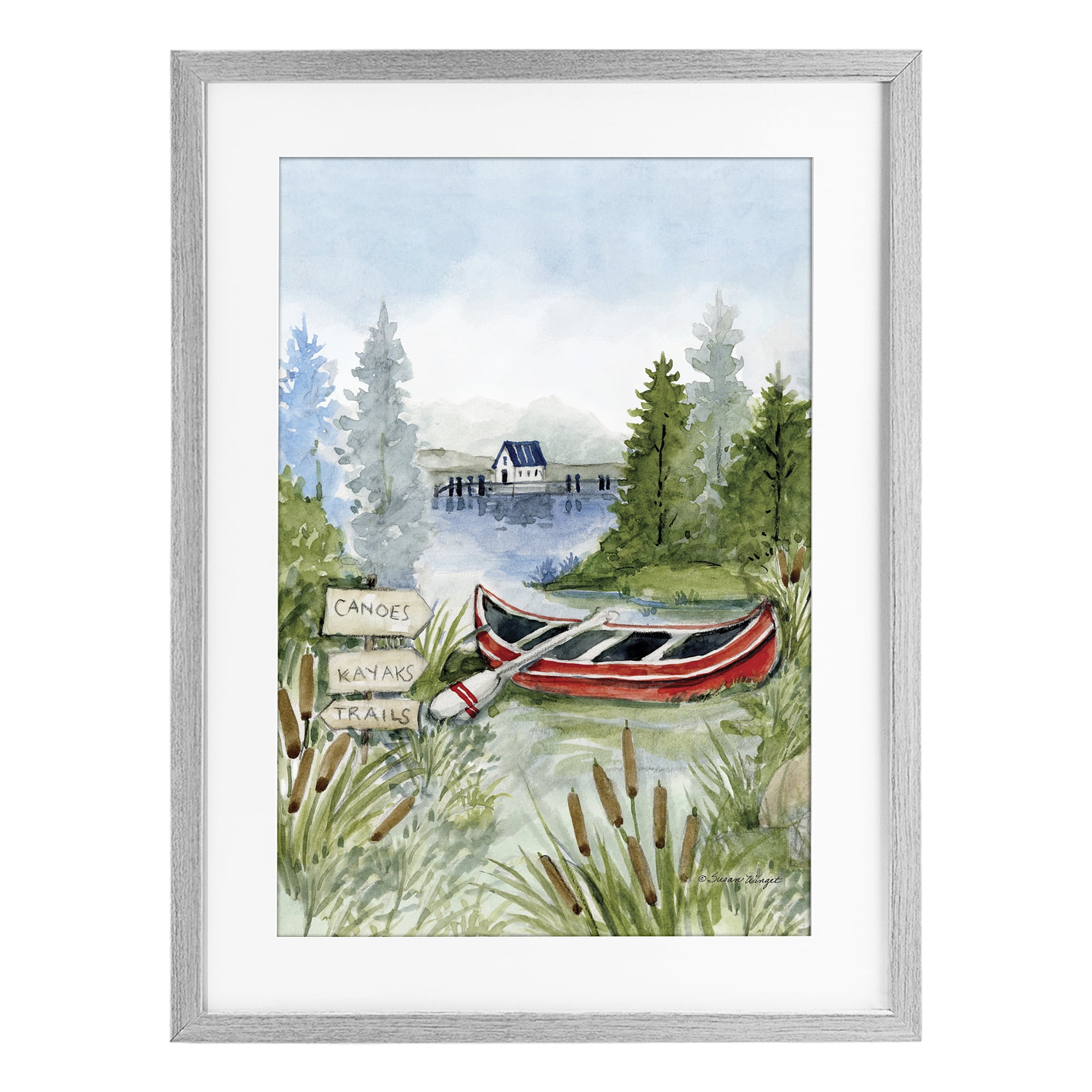 Stupell Industries Canoe On Lake Gray Framed Print Under Glass, design by Susan Winget