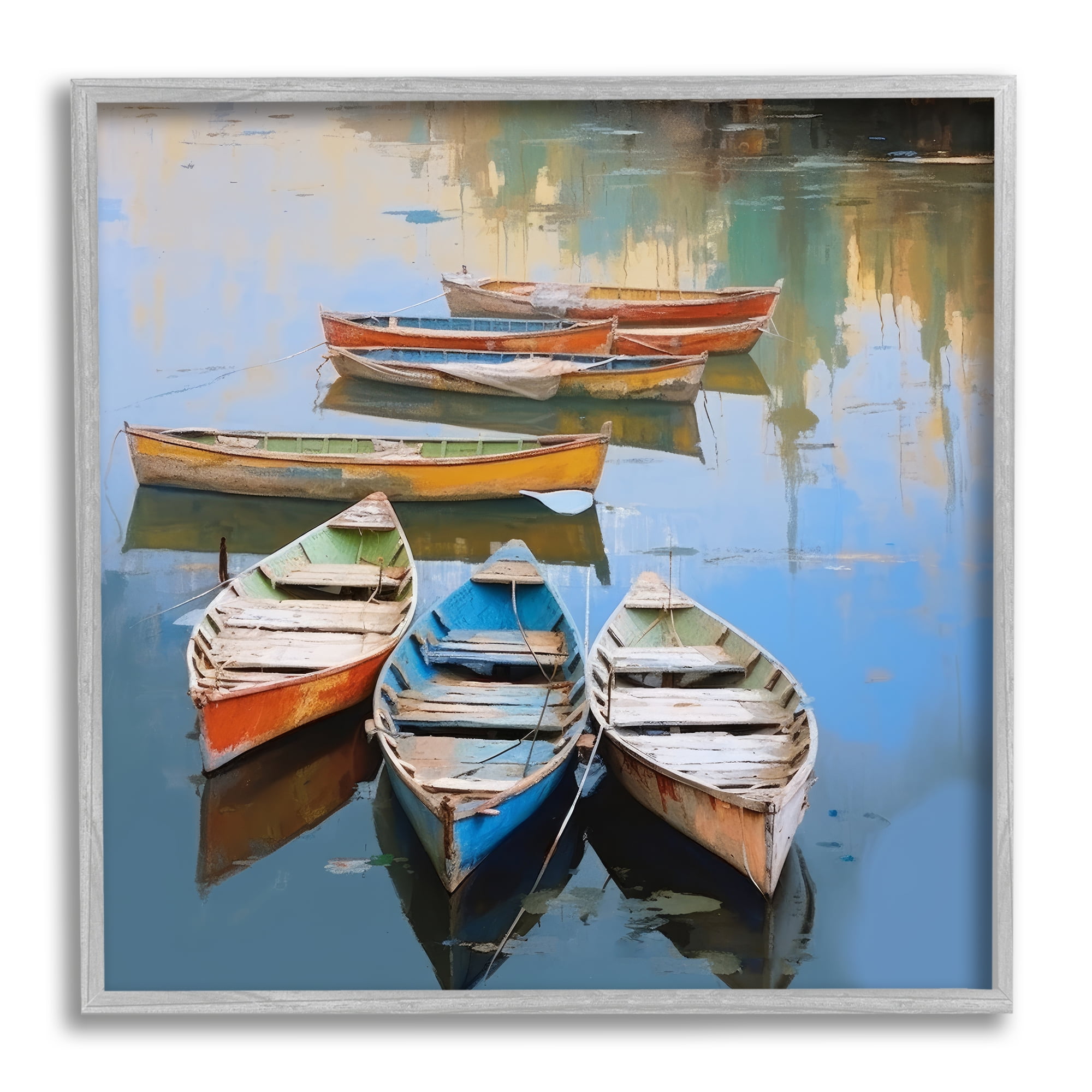 Stupell Industries Canoe Reflections in Lake Transportation Painting Gray Framed Art Print Wall Art, 17 x 17