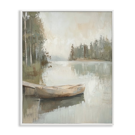 Stupell Industries Canoe at Quiet Dock Transportation Painting White Framed Art Print Wall Art, 16 x 20