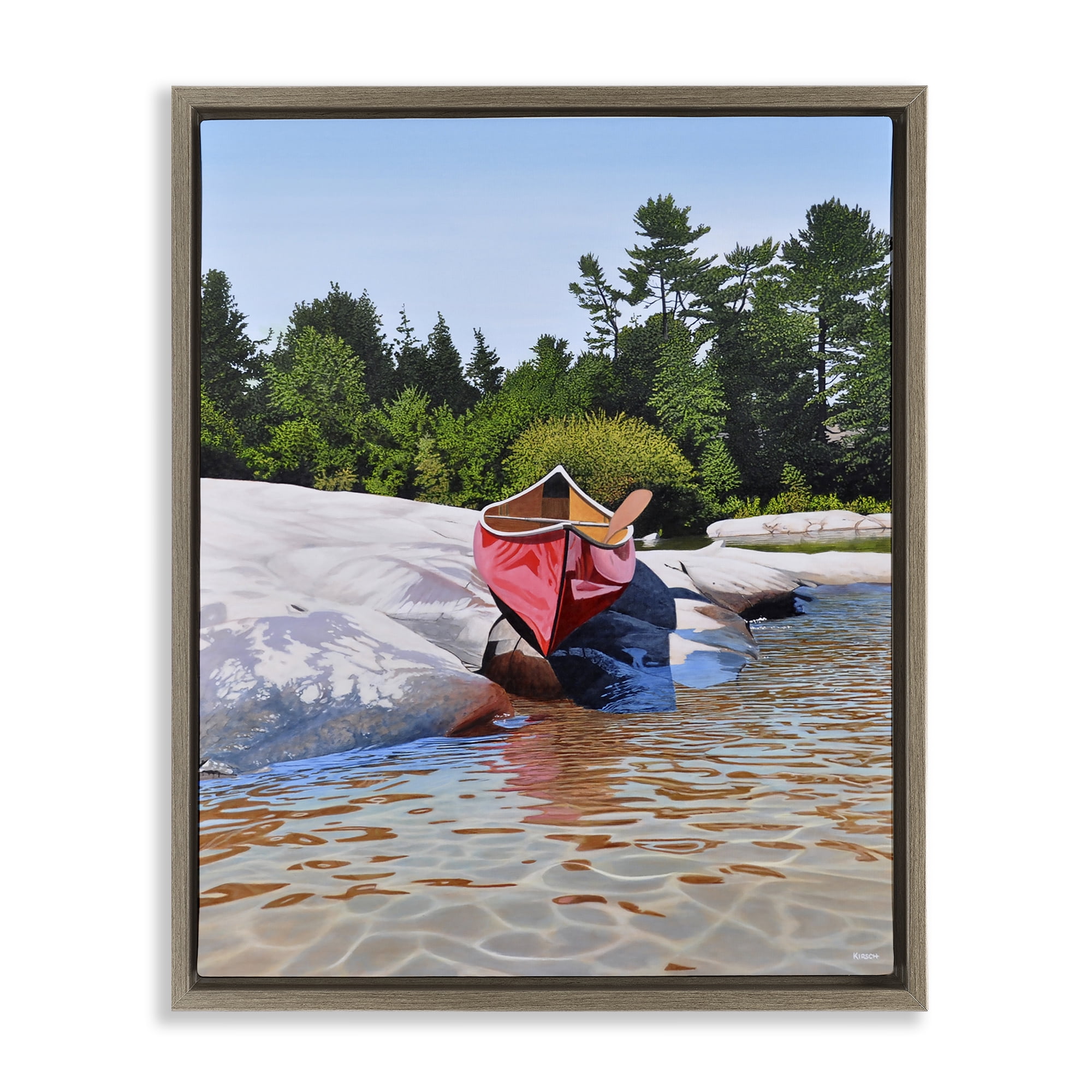 Stupell Industries Canoe at Water's Edge Brown Framed Floater Canvas Wall Art, design by Kenneth M Kirsch