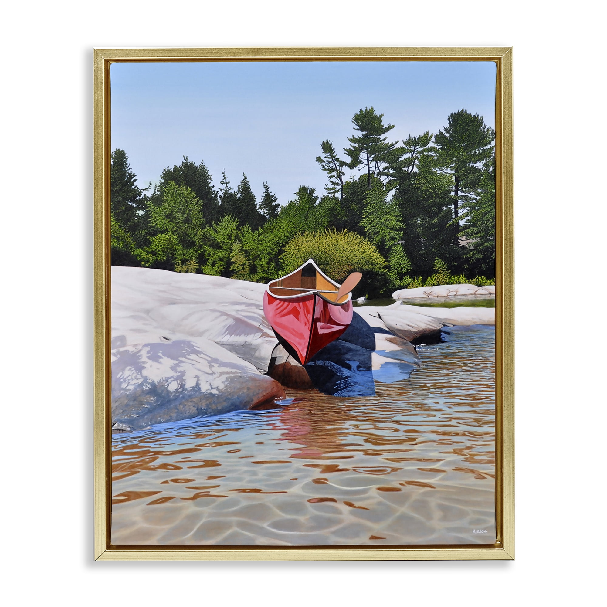 Stupell Industries Canoe at Water's Edge Gold Framed Floater Canvas Wall Art, design by Kenneth M Kirsch