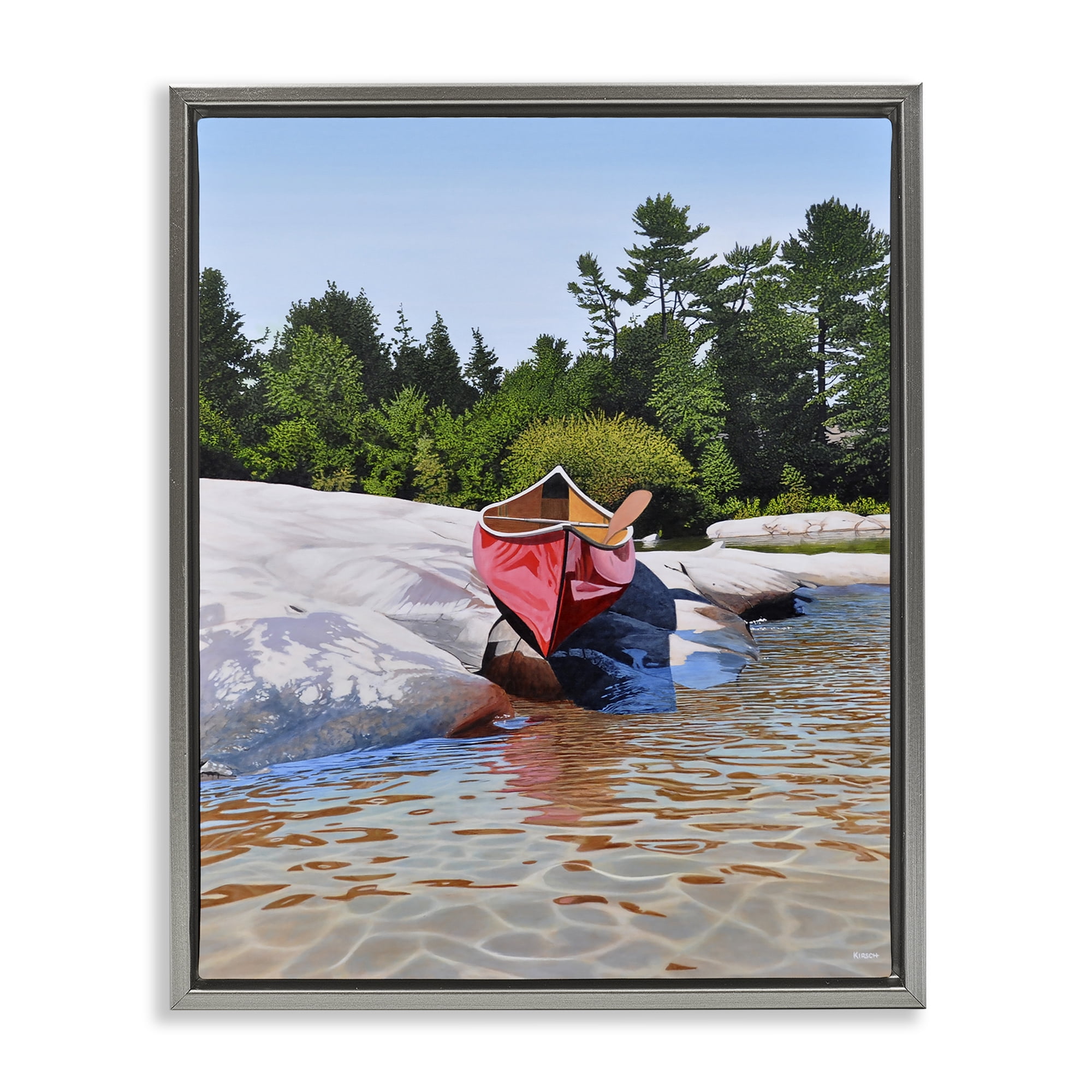 Stupell Industries Canoe at Water's Edge Gray Framed Floater Canvas Wall Art, design by Kenneth M Kirsch