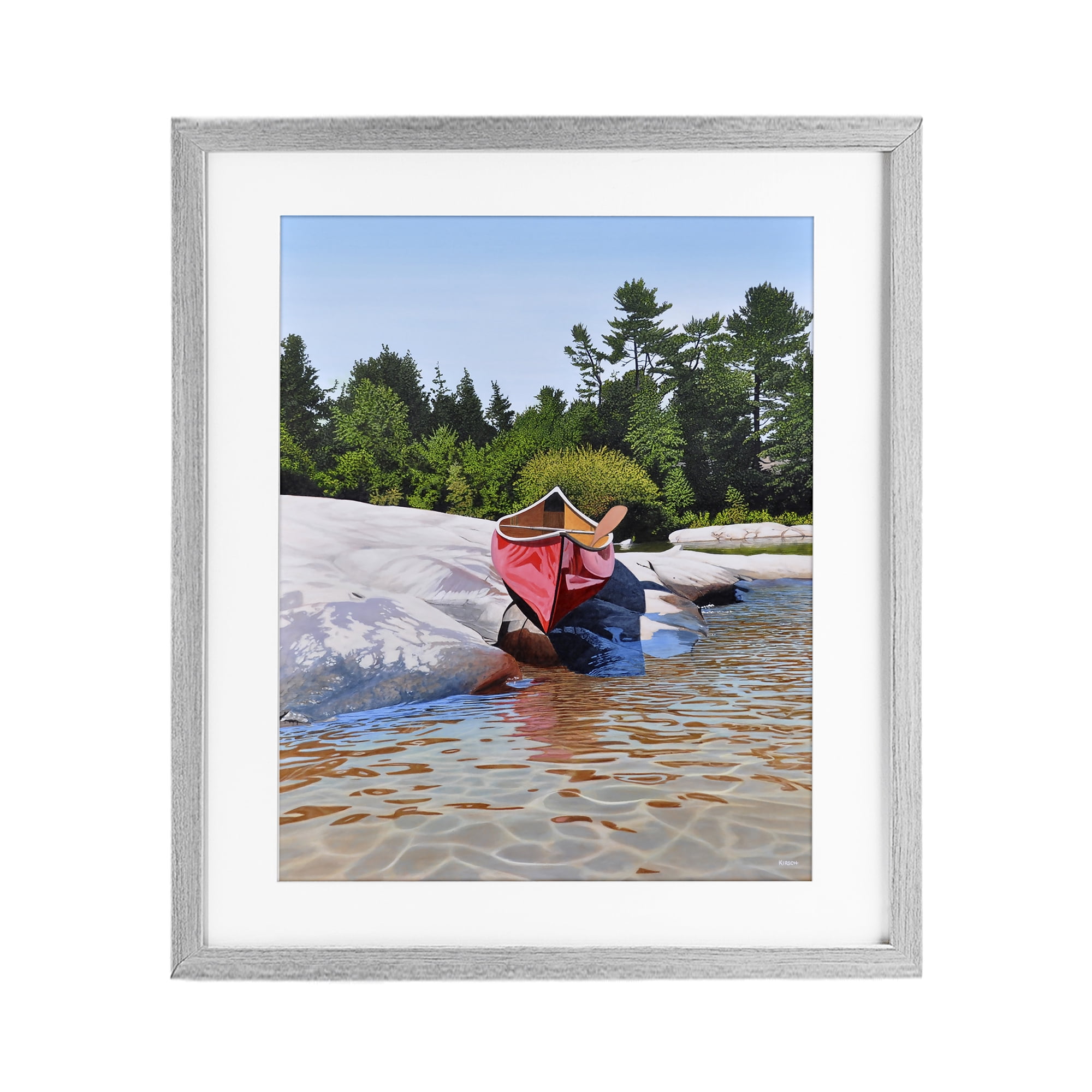 Stupell Industries Canoe at Water's Edge Gray Framed Print Under Glass, design by Kenneth M Kirsch