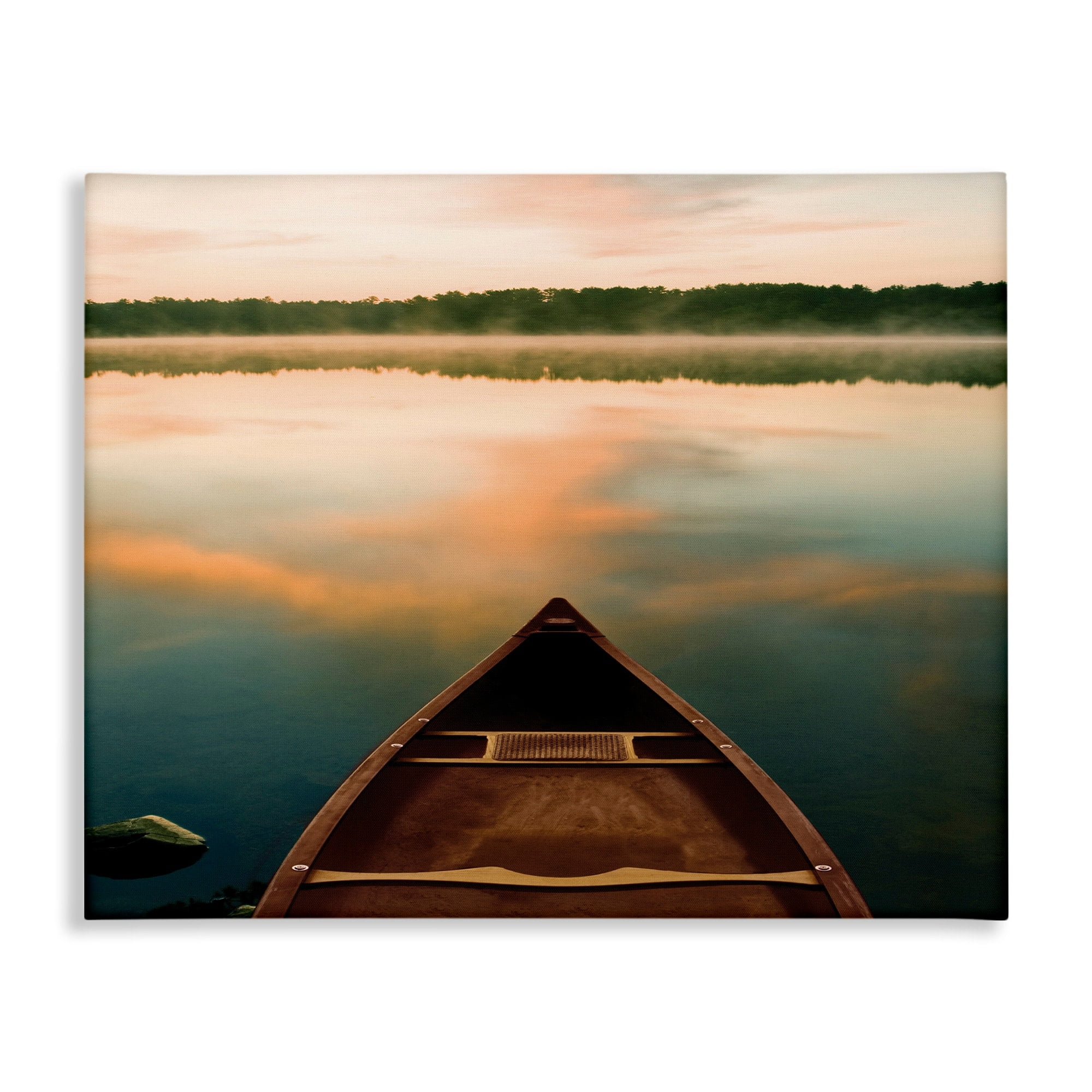 Canoe on Lake Warm Sunrise Canvas Wall Art