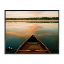 Canoe on Lake Warm Sunrise White Framed Giclee Art, 30 x 24, Made In USA