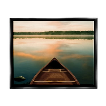 Stupell Industries Canoe on Lake Warm Sunrise Water Reflection Jet Black Framed Floating Canvas Wall Art, 16x20, by Danita Delimont