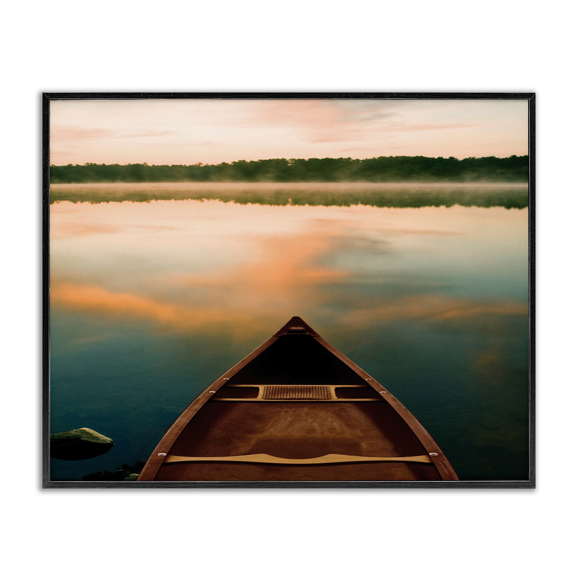 Canoe on Lake Warm Sunrise Black Framed Giclee Art, 14 x 11