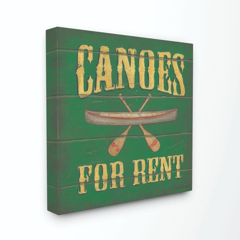 Stupell Industries Canoes For Rent Country Home Yellow Green Word Painting Canvas Wall Art by Stephanie Workman Marrott