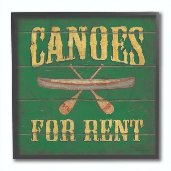 Stupell Industries Canoes For Rent Country Home Yellow Green Word Painting Framed Giclee Texturized Art by Stephanie Workman Marrott