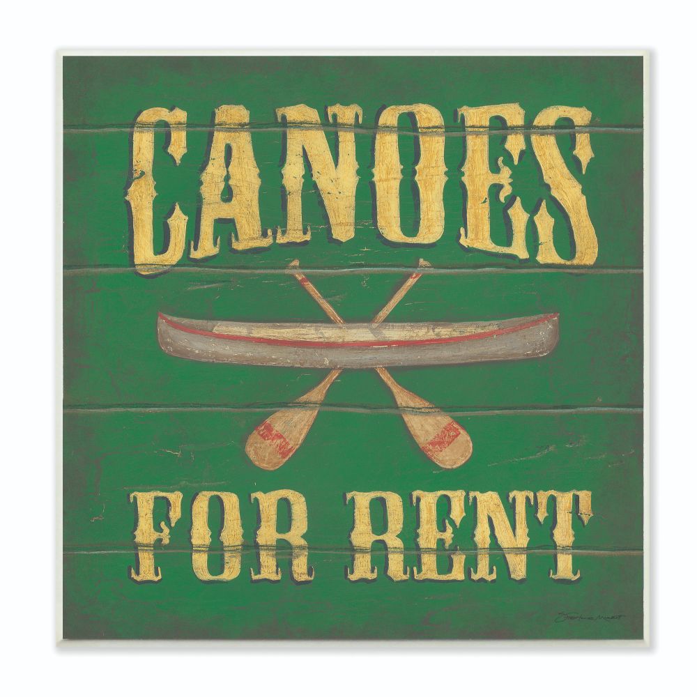 Stupell Industries Canoes For Rent Country Home Yellow Green Word Painting Wall Plaque Art by Stephanie Workman Marrott