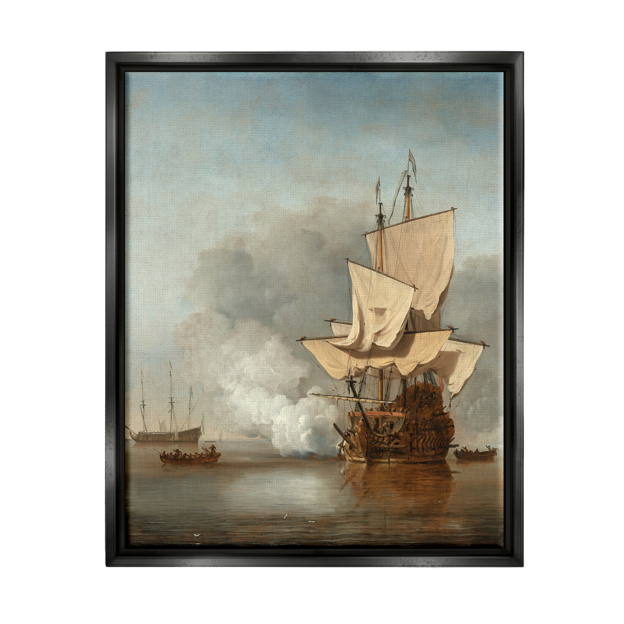 Stupell Industries The Canon Willem van de Velde Classic Painting Painting Jet Black Floating Framed Canvas Print Wall Art, Design by one1000paintings