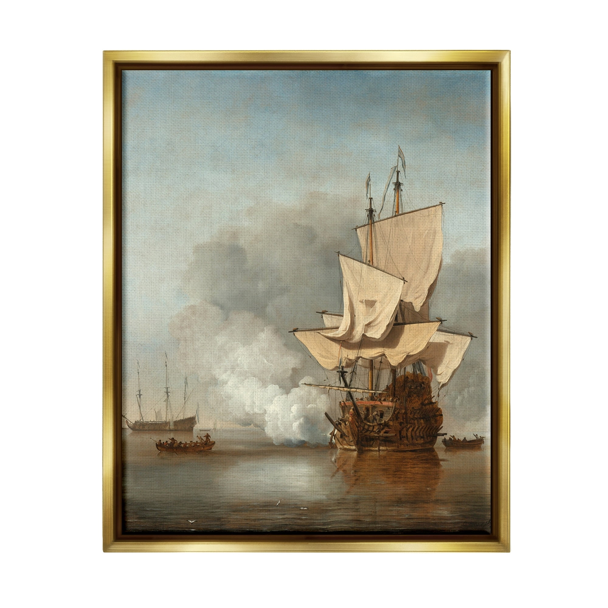 Stupell Industries The Canon Willem van de Velde Classic Painting Painting Metallic Gold Floating Framed Canvas Print Wall Art, Design by one1000paintings