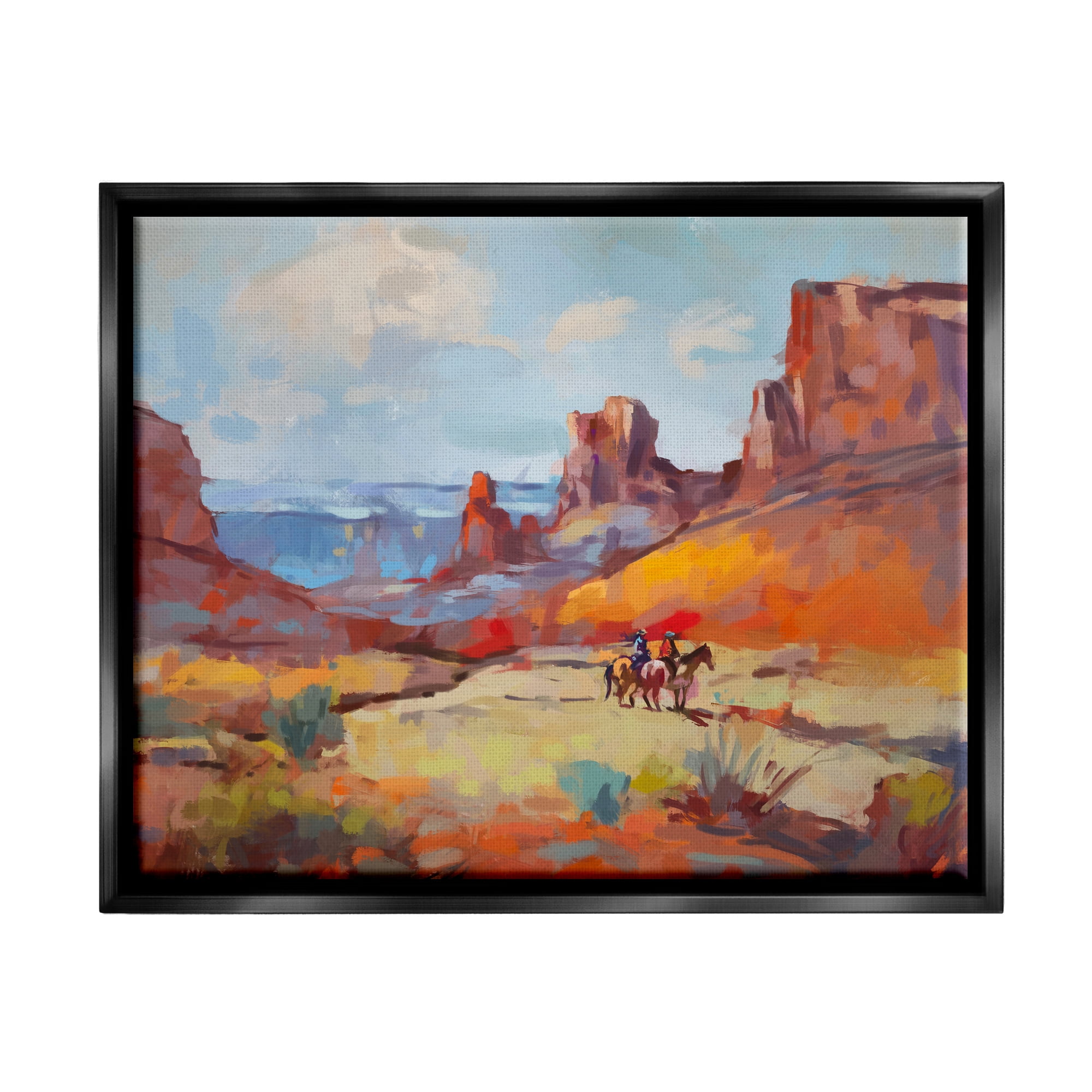 Stupell Industries Canyon Cowboys Painting Landscape Painting Black Floater Framed Canvas Art Print Wall Art, 31 x 25