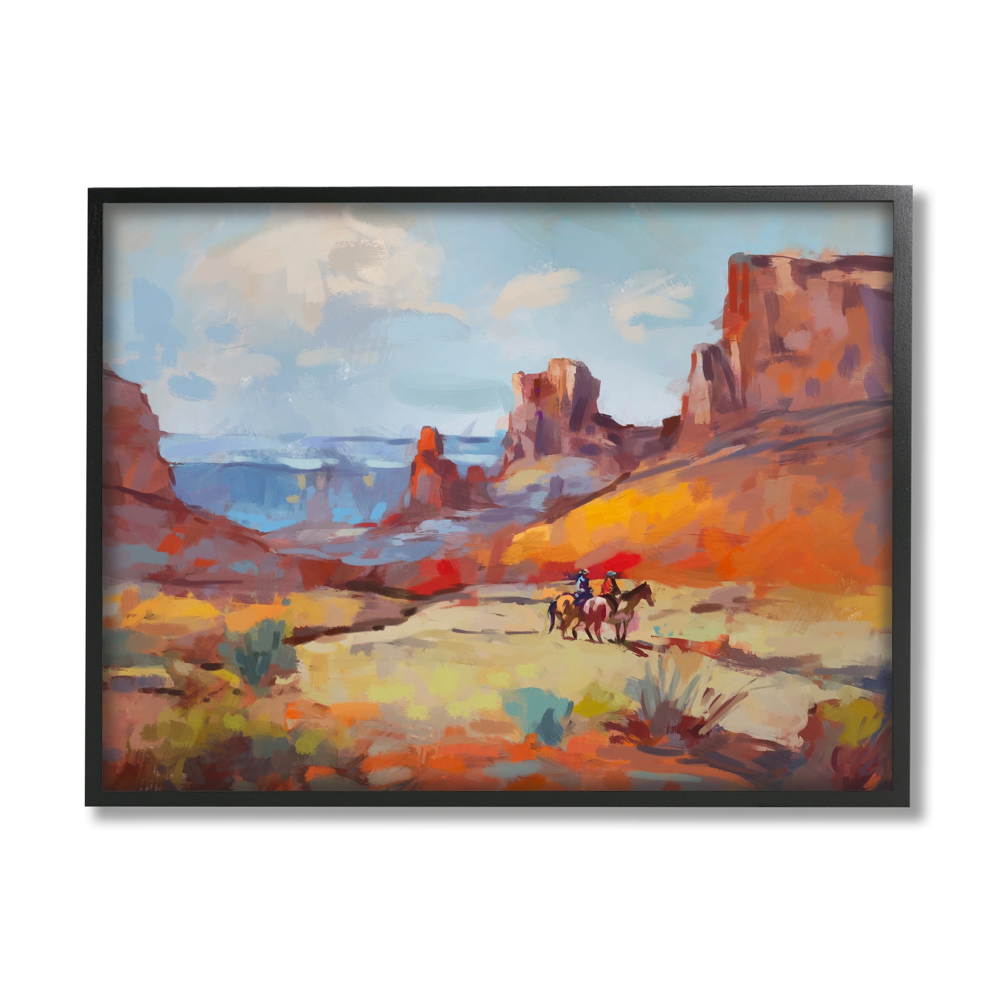 Stupell Industries Canyon Cowboys Painting Landscape Painting Black Framed Art Print Wall Art, 30 x 24