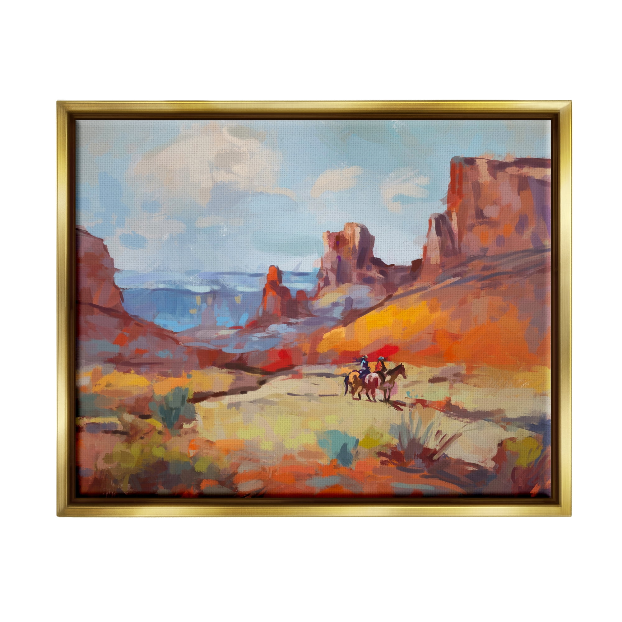 Stupell Industries Canyon Cowboys Painting Landscape Painting Gold Floater Framed Canvas Art Print Wall Art, 21 x 17