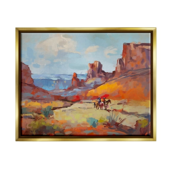 Stupell Industries Canyon Cowboys Painting Landscape Painting Gold Floater Framed Canvas Art Print Wall Art, 21 x 17