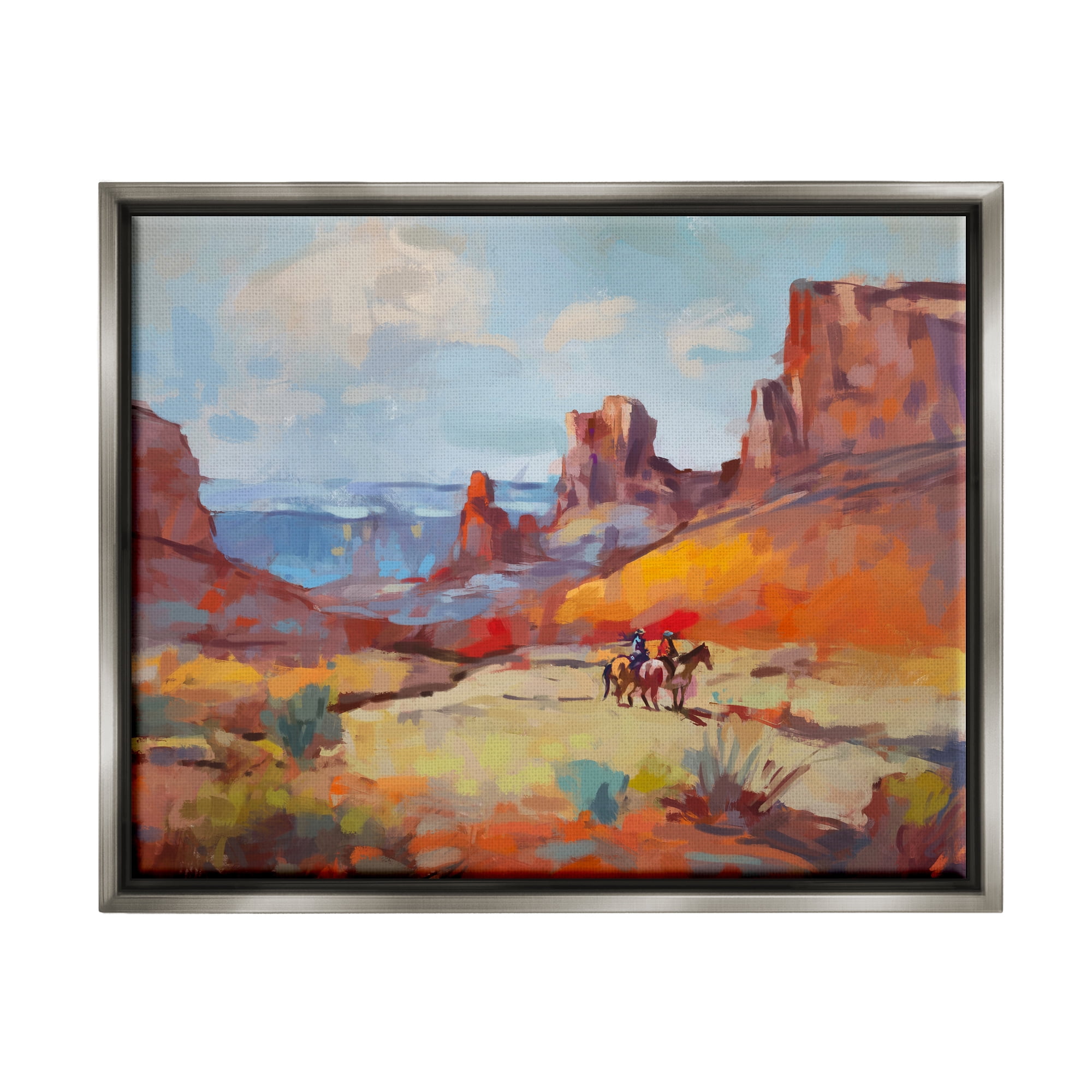 Stupell Industries Canyon Cowboys Painting Landscape Painting Gray Floater Framed Canvas Art Print Wall Art, 21 x 17