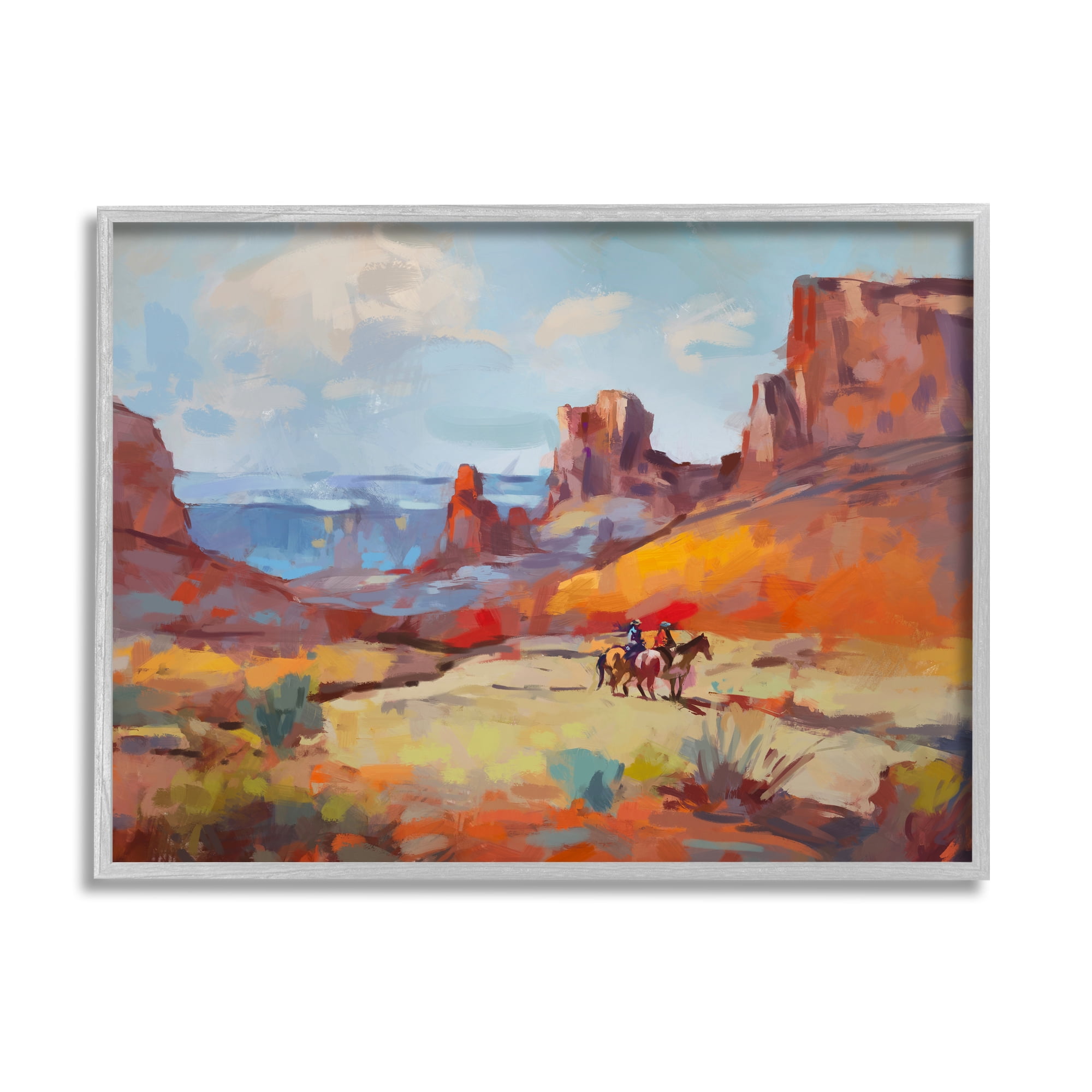 Stupell Industries Canyon Cowboys Painting Landscape Painting Gray Framed Art Print Wall Art, 20 x 16